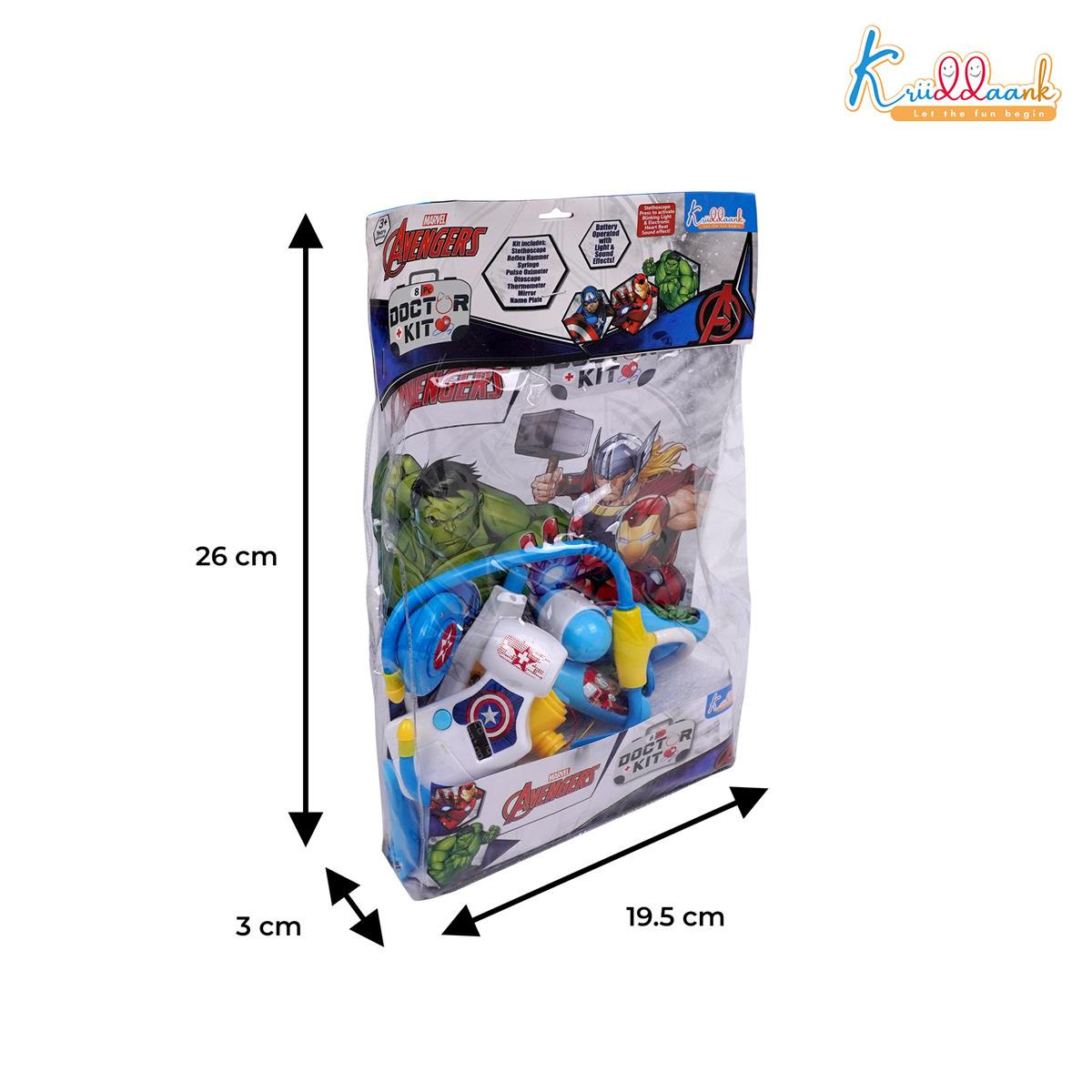 Marvel Avengers Doctor Kit with Polybag - 8 Piece Pretend Play Medical Set for Kids 3+ with Lights & Sounds, Interactive Stethoscope Superhero Toys, Fun Educational Roleplay Gift