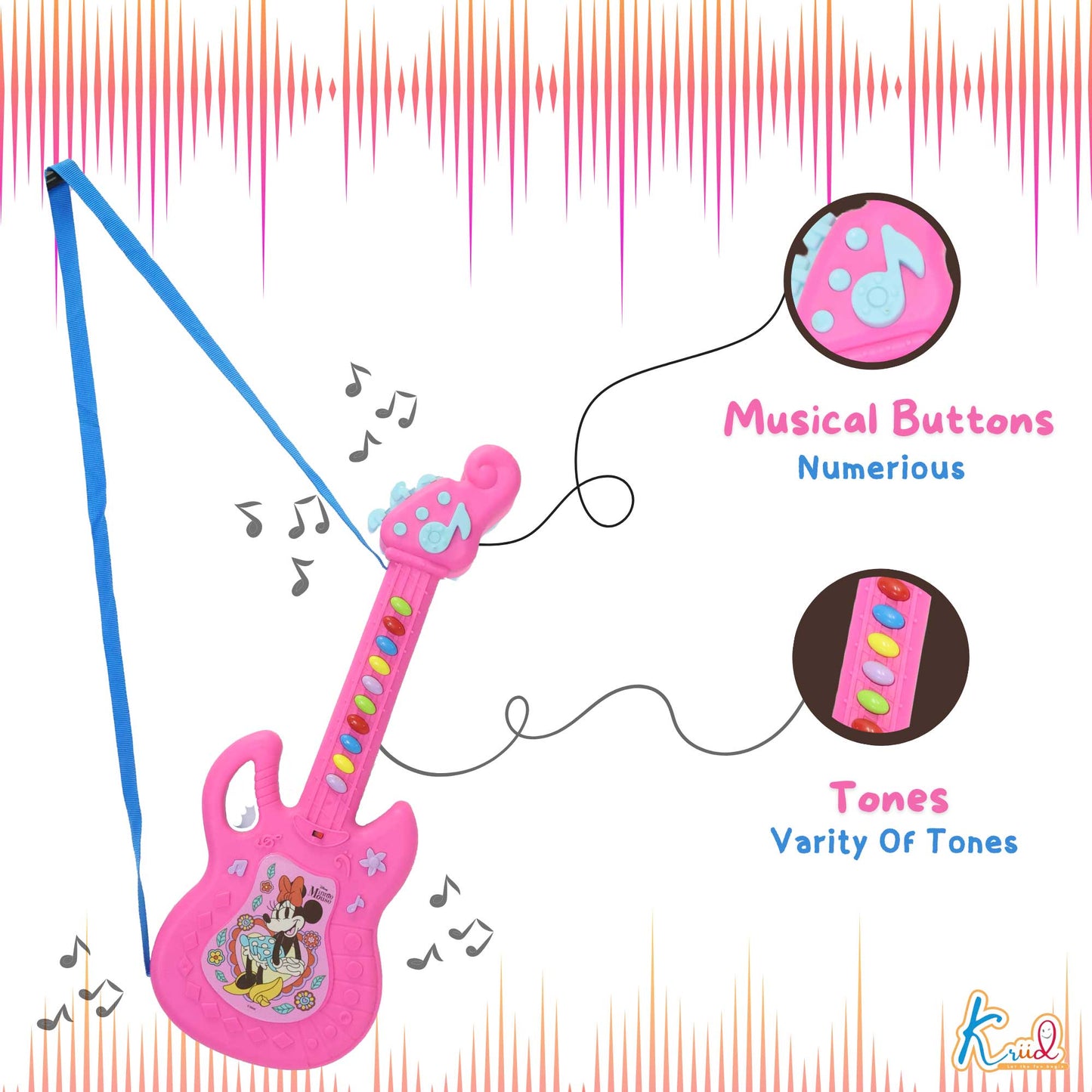 Kriiddaank  Musical Guitar MinnieToddler-Friendly Musical GuitarMinnie Mouse Sing-Along GuitarElectronic Musical Guitar for ToddlersDisney Junior Music Toy for KidsMusical Intrument