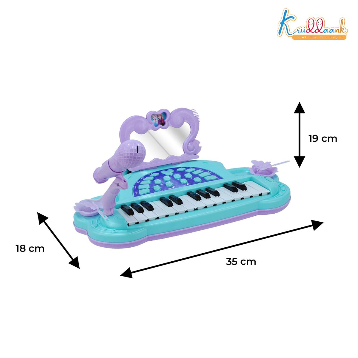 Frozen Junior Musician Elsa-Anna Music Set - Kids Piano with Microphone, Karaoke Function, 25 Songs & 5 Percussion Instruments, Dual Power (USB/Battery), Educational Toy for Girls Ages 3+, Blue