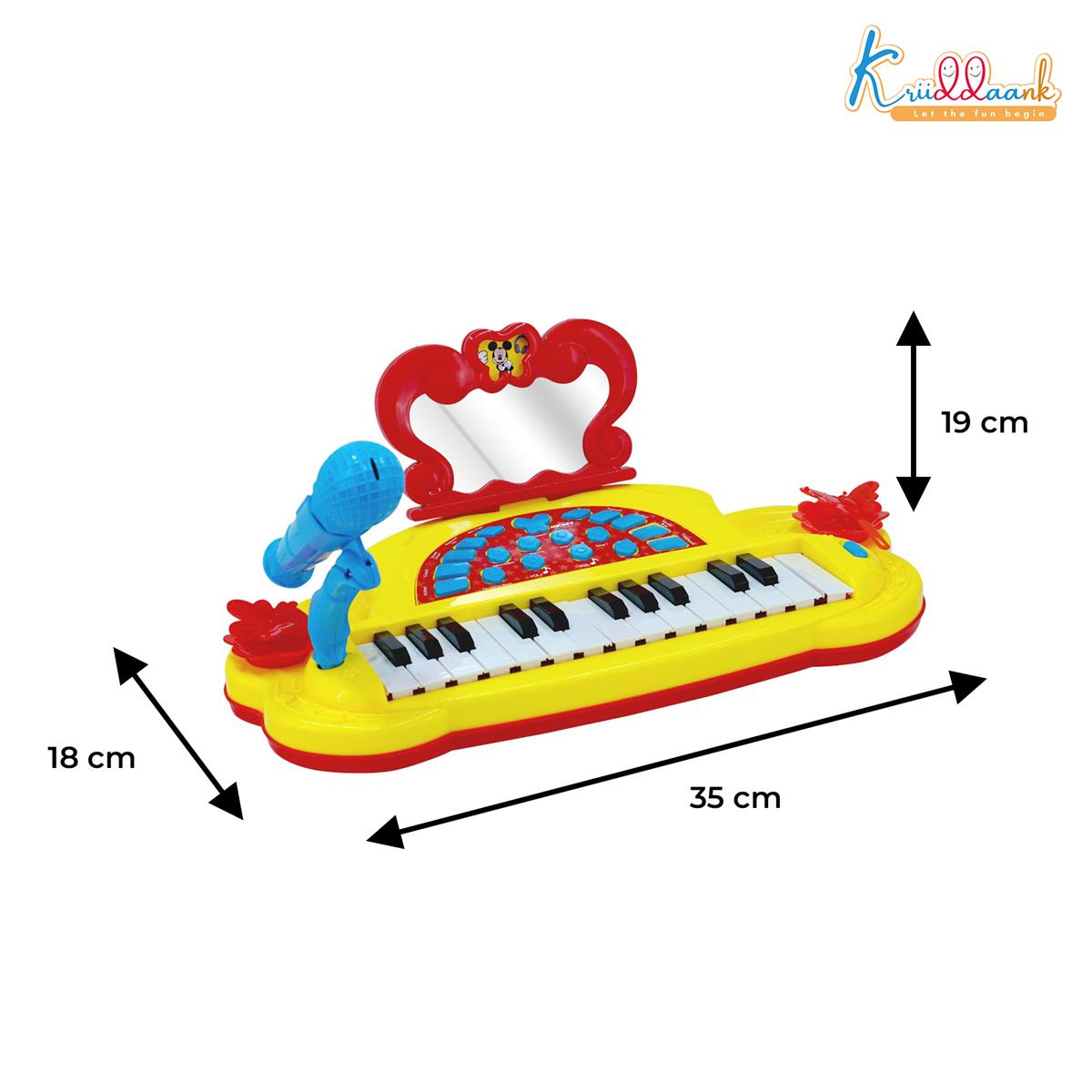 Mickey Mouse Theme Junior Musician Piano & Drum Set for Kids | Karaoke Microphone, 25 Songs & MP3 Connectivity | Early Learning Musical Toy for Toddlers 3+ | USB & Battery Powered (Red)