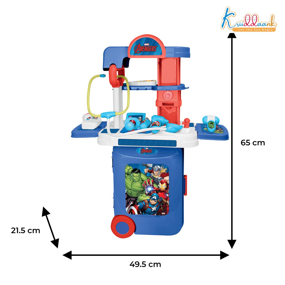 Kriiddaank Marvel Avengers Doctor Set, Portable Medical Trolley for Kids with Stethoscope & Light Effects, 9-Piece Heroic Educational Toy Play Set for Kids Aged 3+, Safe & Engaging Role Play Kit
