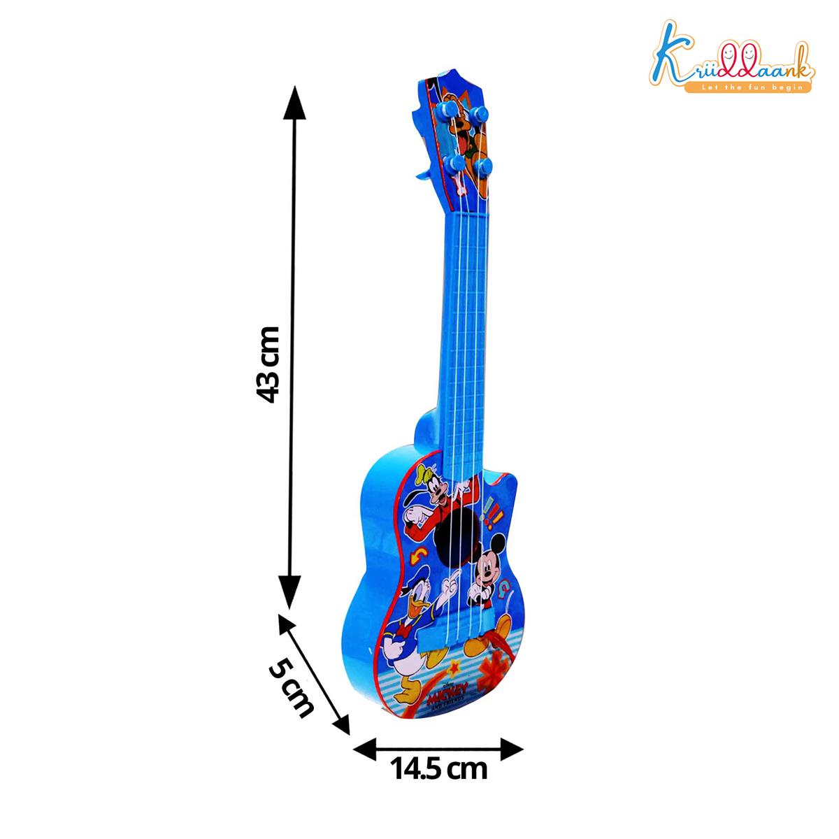 Disney Mickey Mouse Small Guitar for Kids - 4 String Toy Musical Instrument with Adjustable Tension, Fingerstyle Tab & Pick - Portable, Safe & Educational Gift for Boys & Girls Ages 3+