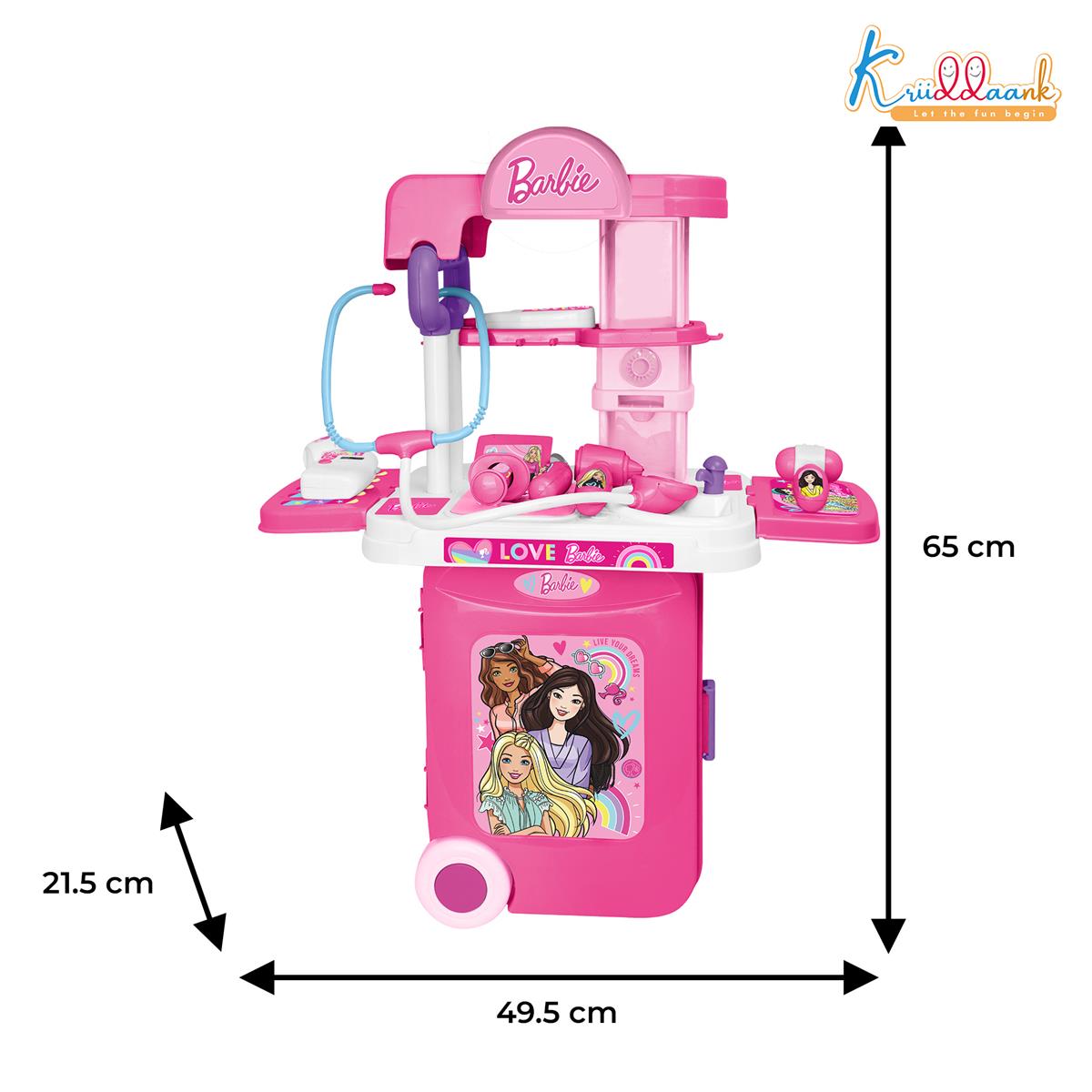 Kriiddaank Barbie Theme Doctor Set - Portable Medical Trolley Playset with Lights, 9-Piece Educational First Aid Kit for Kids 3+, Dreamhouse Role Play Toy, Best Birthday Gift for Girls - Pink
