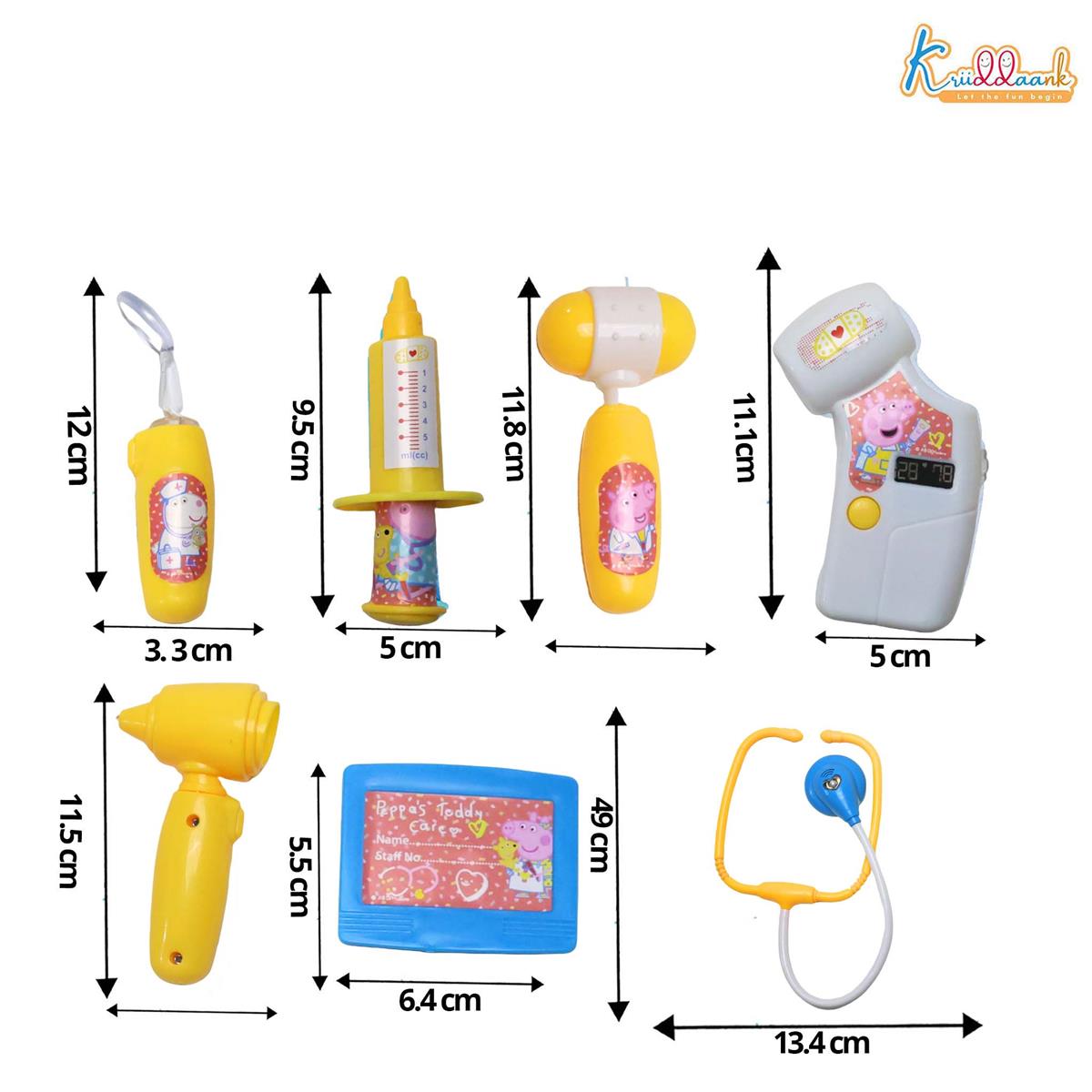 Kriiddaank Peppa Pig Medical Playset with 2D Family Figures, Doctor Kit for Kids Ages 3+, 12 Pcs Toy Set with Stethoscope, Lights & Sound Effects, Educational Pretend Play for Toddlers