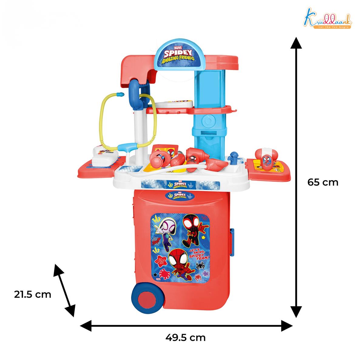 Kriiddaank Spiderman Theme Doctor Set for Kids - 9 Pcs Medical Equipment Trolley with Lights, Spidey-Inspired Role Play Toy, Heroic Doctor Kit for Boys & Girls 3+ Years, Portable Educational Playset