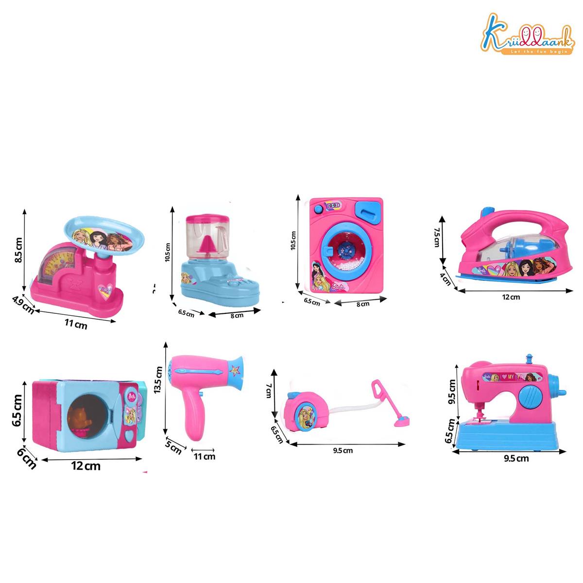 Mattel Barbie Theme Household Role Play Set (8pc) - Mini Toy Appliances with Washing Machine, Microwave & Vacuum Cleaner | Fun Educational Gift for Kids Ages 3+ | Signature Pink Collection