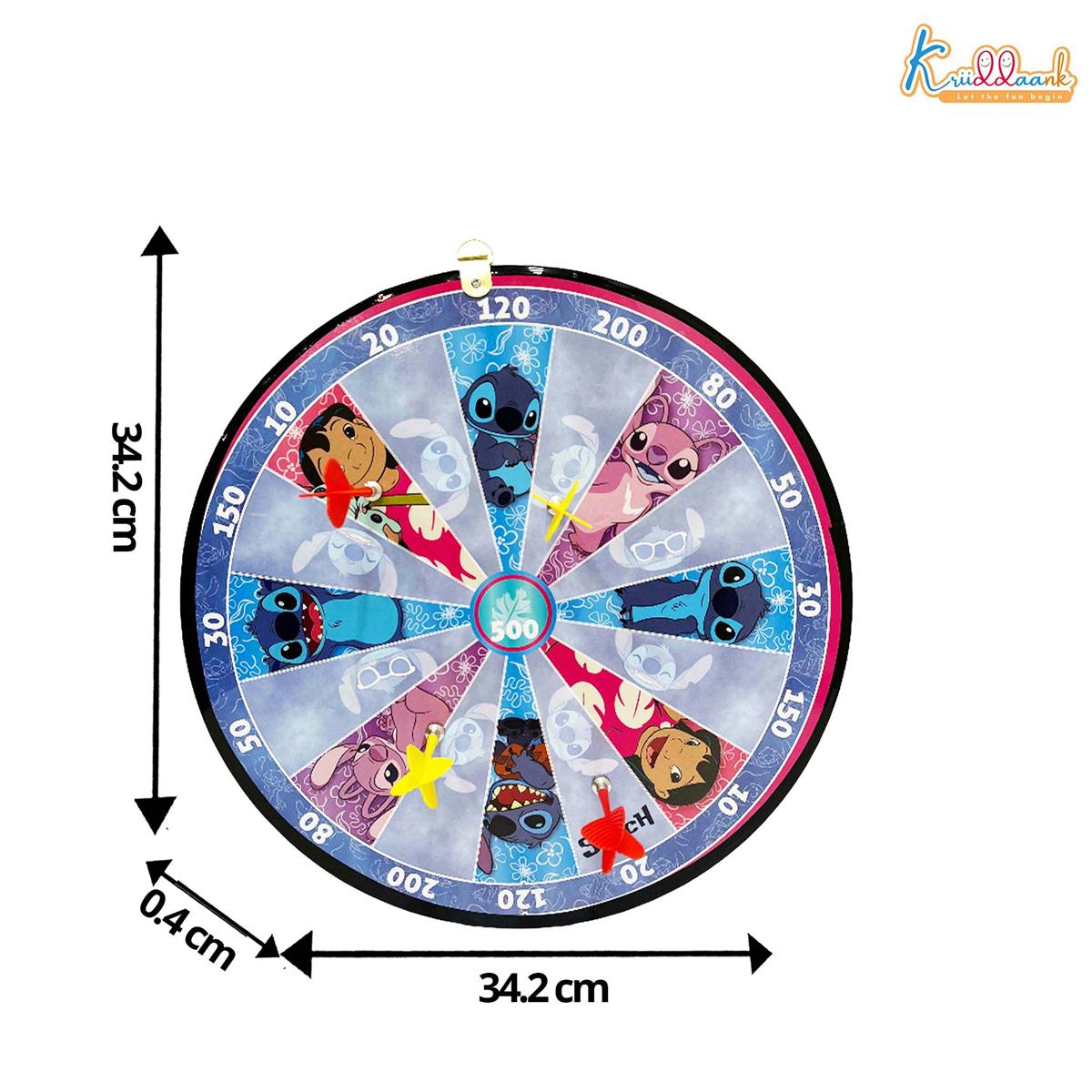 Kriiddaank Stitch 2-in-1 Flip N Play Board Game | Magnetic Dartboard & Ludo Set | Safe Indoor Game for Kids 3+ Years | Includes Magnetic Darts, Dice & Pawns | 34.2cm Double-Sided MDF Board