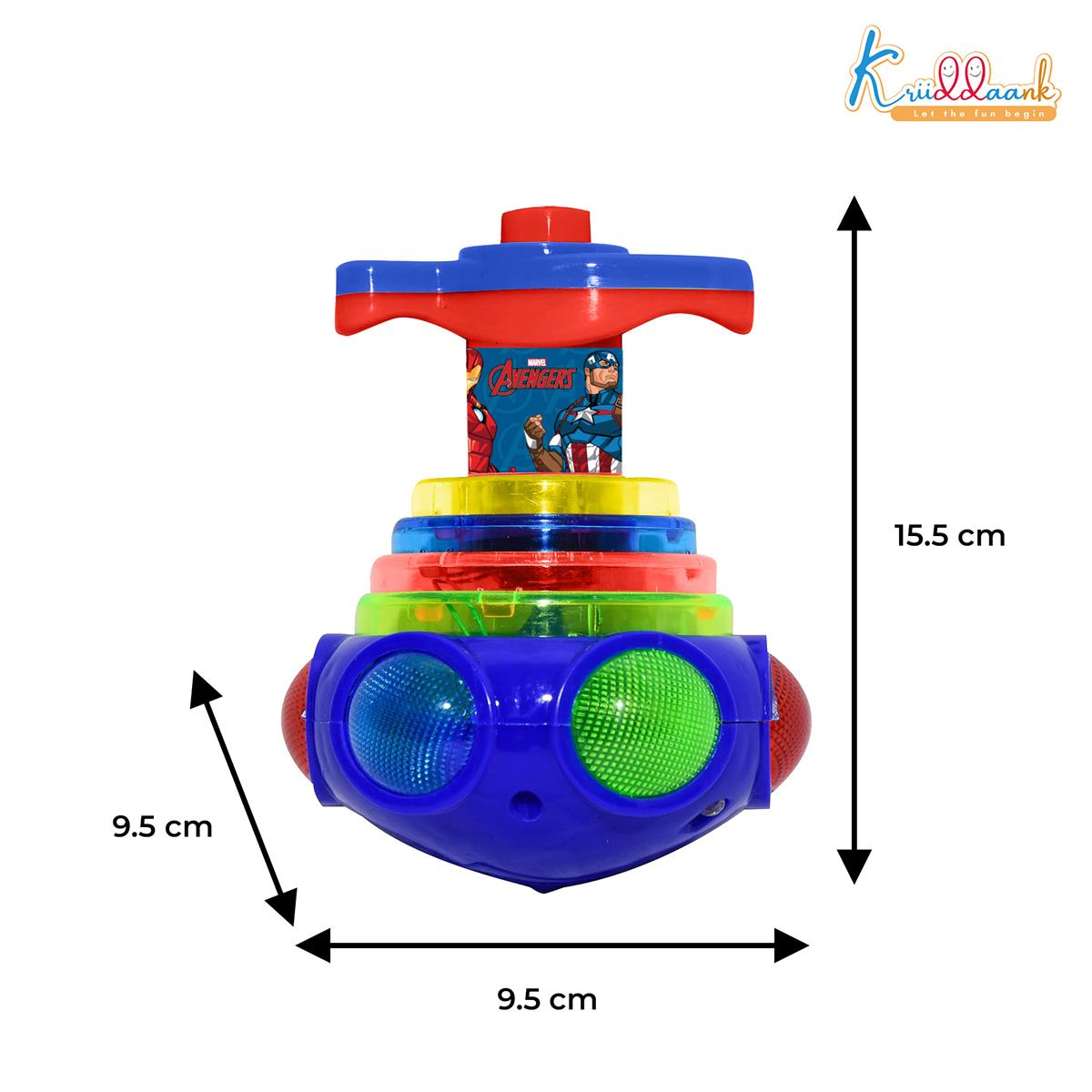 Avengers Dizzy Glow Top - LED Light Up & Musical Spinning Toy for Kids 3+ Years, 360 Degree Rotating Magic Spinner Lattoo with Flashing Lights & Sound, Marvel Avengers Theme, Battery Operated