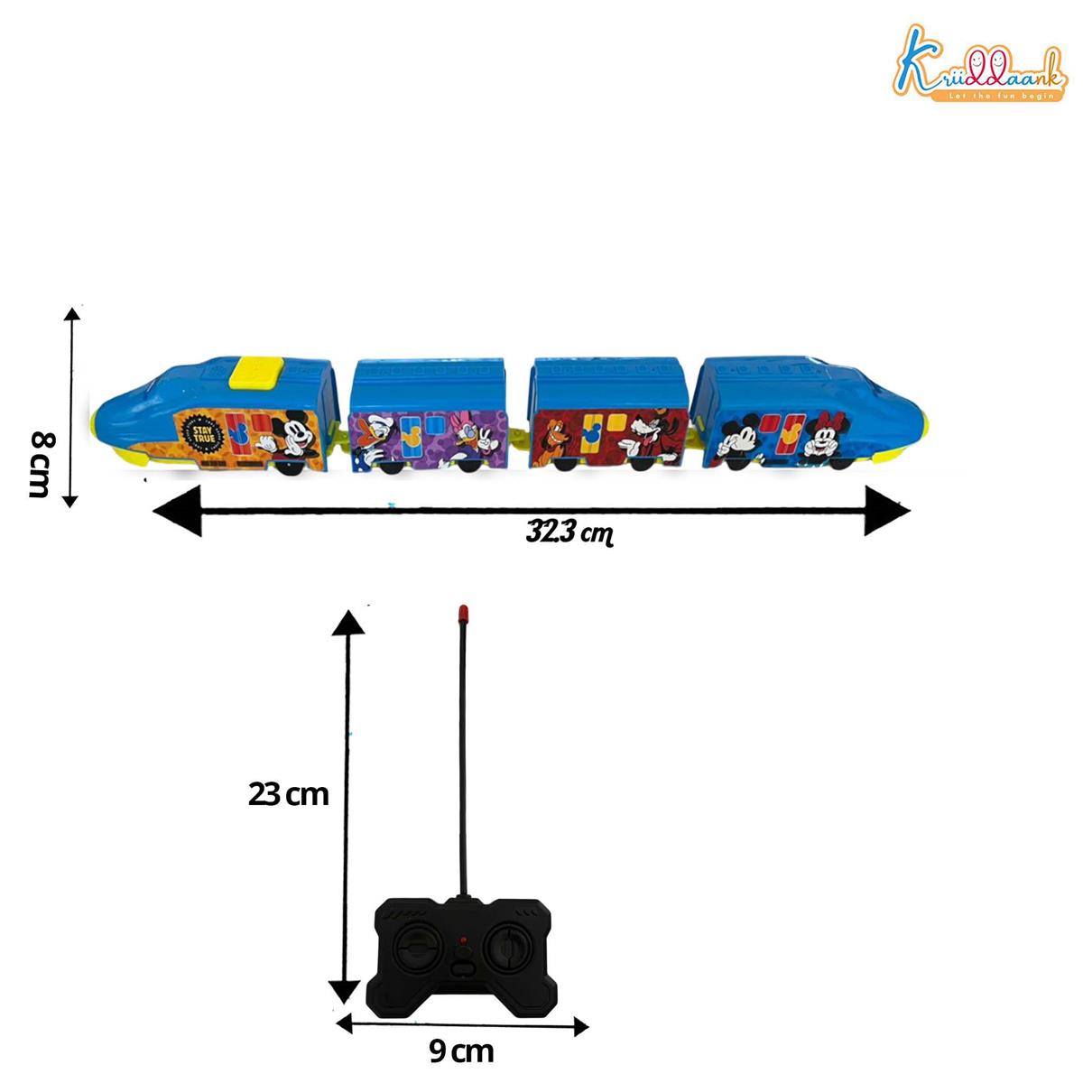 Kriiddaank Mickey Theme Remote Control Train Toy for Kids - Rechargeable EMU Express Train with LED Lights & Sounds, 4-Channel RC Railway Model, Disney Gift for Boys & Girls (Blue)