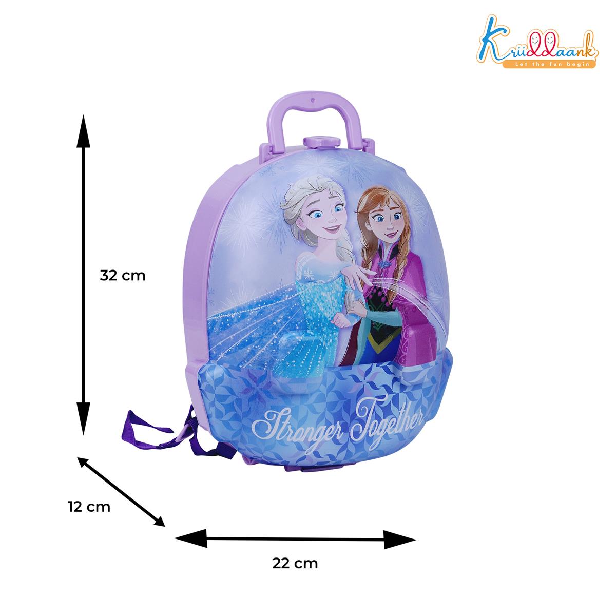 Frozen 2-in-1 Backpack & Trolley Dressing Gift Set for Kids - 13 Pcs Pretend Play Makeup Kit with Electronic Dryer, Portable Beauty Vanity Suitcase for Girls Aged 3+ Years (Turkish Blue)