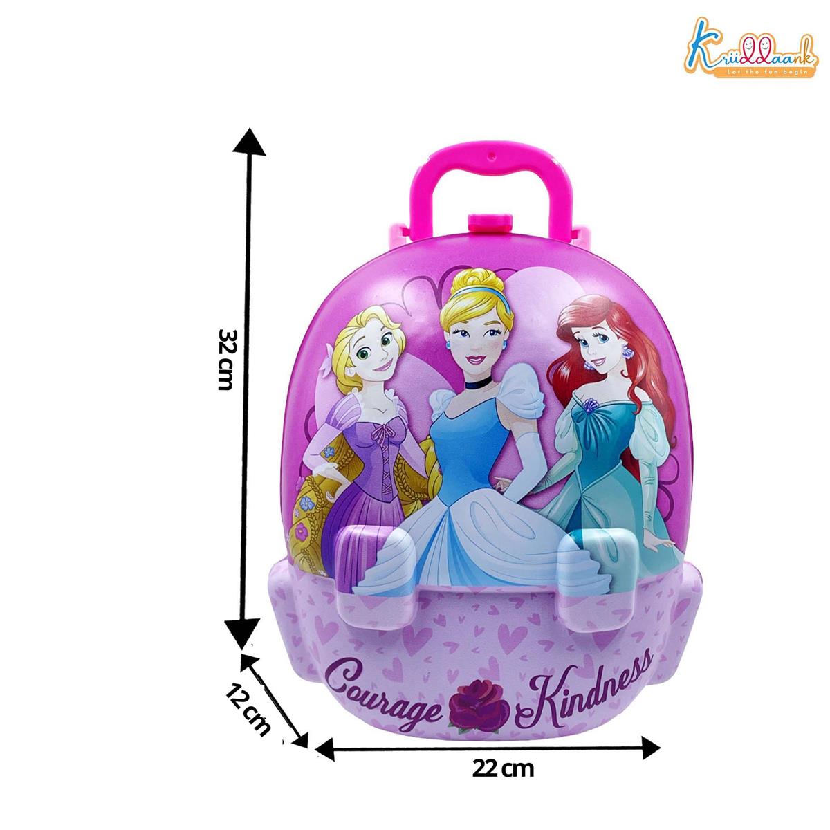 Disney Princess 2-in-1 Backpack Dressing Table & Trolley Gift Set for Kids - 13 Pcs Pretend Play Makeup Kit with Electronic Dryer - Portable Vanity Toy for Girls Age 3+