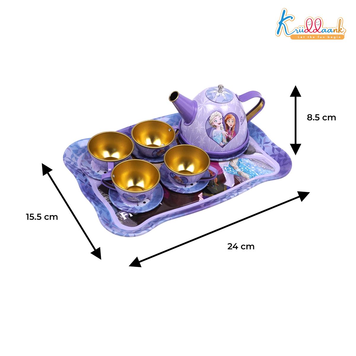 Disney Frozen Elsa & Anna 14-Piece Tin Plate Tea Set for Girls - Fun Pretend Play Tea Party Toy - Durable, Lightweight & Safe Role Play Kit for Kids, Ages 3+
