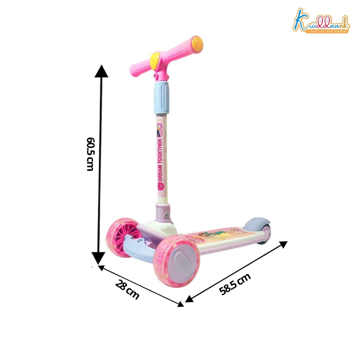Kriiddaank Barbie Adventure Rider Kick Scooter for Kids - 3-Wheel with LED Light Up Wheels, 3-Level Adjustable Height & Easy Fold Design, Pink Skate Scooter for Girls Ages 3-12 Years (Up to 25Kg)