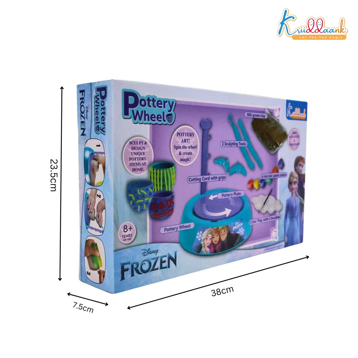 Frozen Theme Pottery Wheel Kit for Kids - Elsa & Anna Clay Art & Craft Set with 800g Clay, 6 Acrylic Paints & Sculpting Tools - Educational DIY Pottery Making Toy for Girls Age 8+ (Turkish Blue)