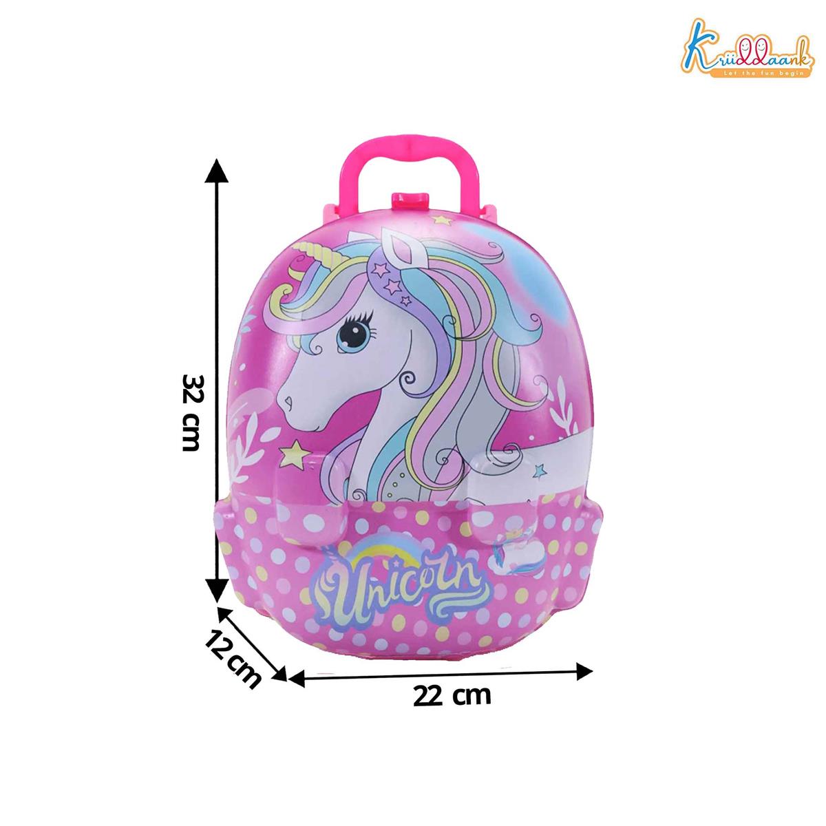 Kriiddaank Unicorn Backpack Kitchen Set for Kids - 21 Pcs Pretend Play Cooking & Baking Toy with Music - Portable Chef Suitcase Gift for Girls & Boys Age 3+ - Educational Role Play Kitchen Kit