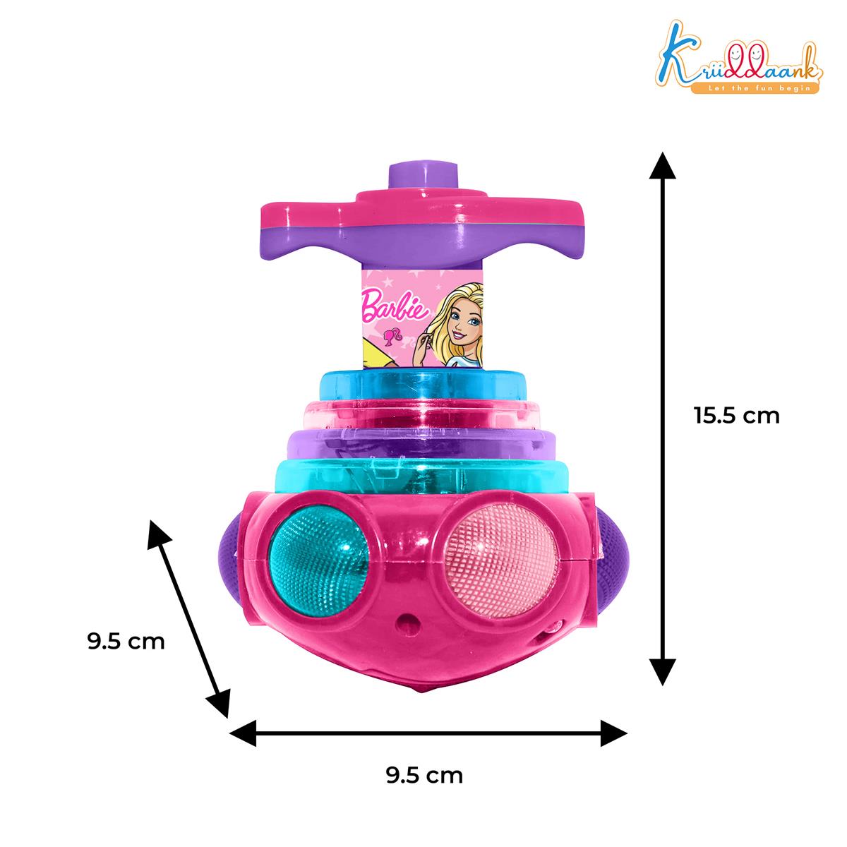 Dizzy Glow Top Barbie - Musical Spinning Top Toy with 360 Degree Rotation, Vibrant Flashing Lights & Sound Effects, Child-Safe Pink Battery Operated Toy for Kids 3+ Years Old