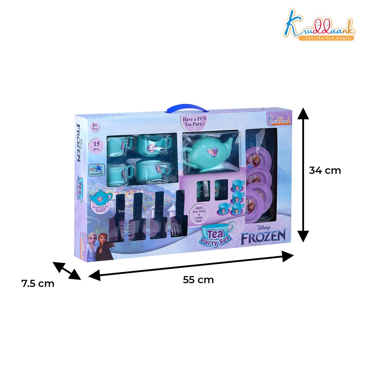 Frozen Tea Party Set for Girls - Elsa & Anna 15-Piece Trolley Playset with Electronic Kettle, Realistic Boiling Sounds & Lights - Interactive Pretend Play Kitchen Toy for Kids Ages 3+