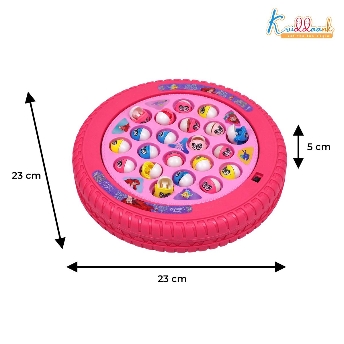 Princess Musical Fishing Game - Rotating Underwater Adventure Board with Music & 21 Fishes | 4 Fishing Poles | Pink Battery-Operated Educational Toy for Kids Aged 3+ Years
