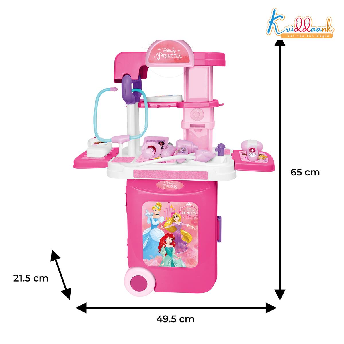 Kriiddaank Disney Princess Doctor Set for Kids - Portable Medical Trolley with Stethoscope & Lights, 9-Piece Educational Pretend Play Toy Kit for Girls Aged 3+, Pink