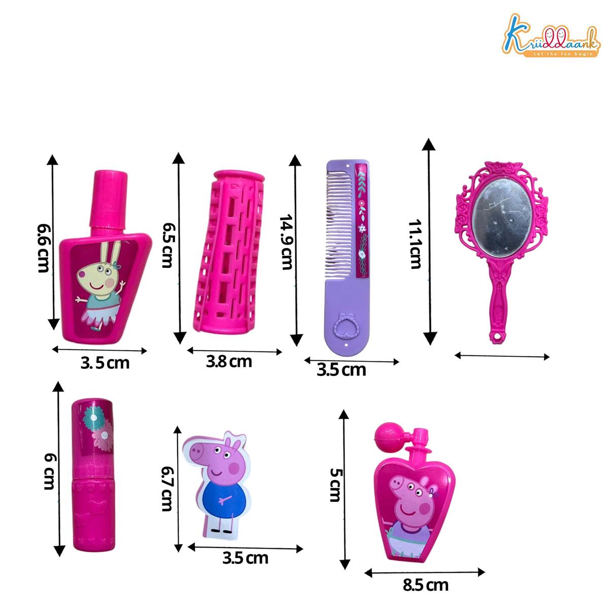 Kriiddaank Peppa Pig Dressing Table Set - 17 Pcs Beauty & Makeup Playset with 2D Family Figures (Peppa, George, Mummy & Daddy Pig) - Preschool Toy for Kids Ages 3+ - Multicolor