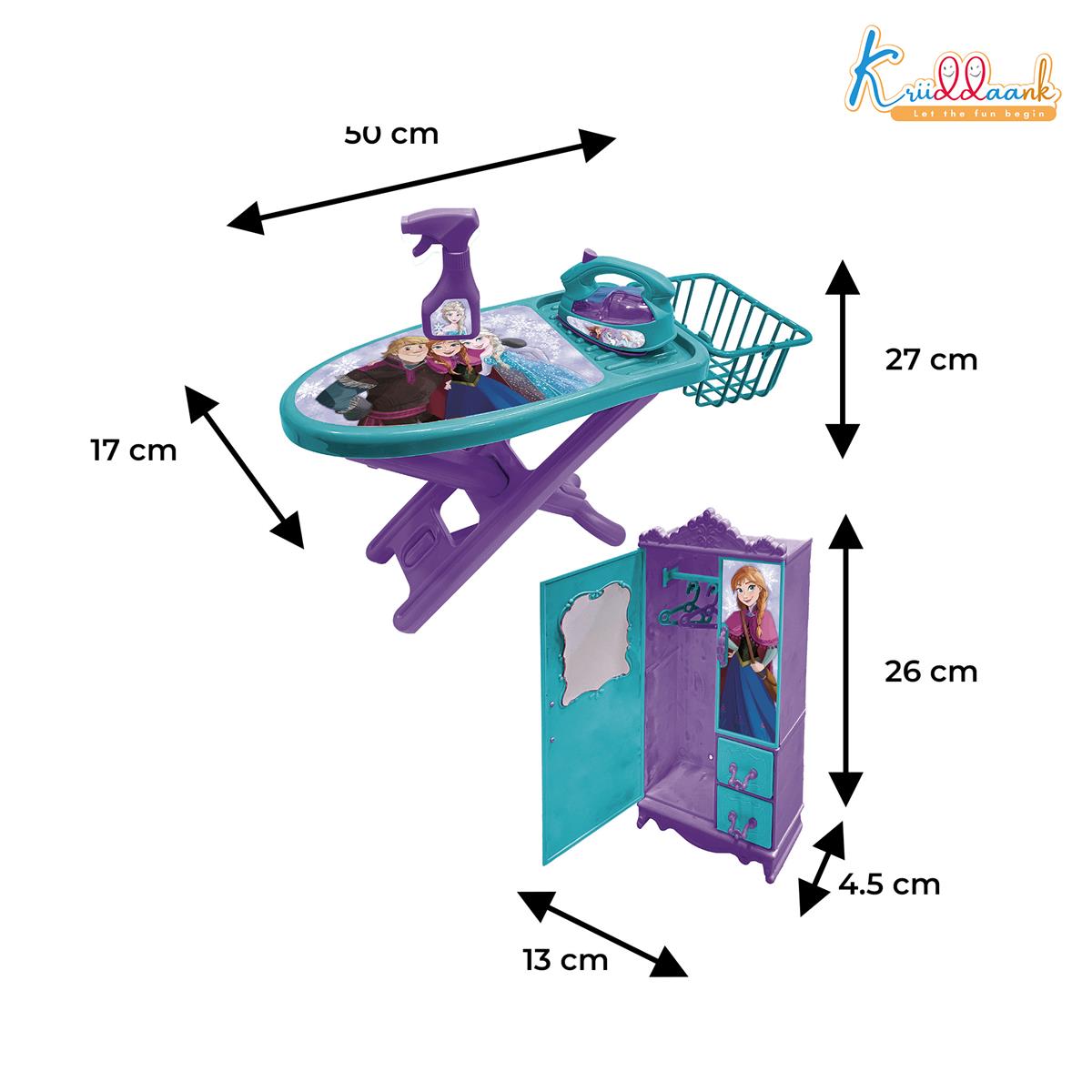 Frozen Portable Iron Playset with Elsa & Anna - 8-Piece Ironing Toy Set with Realistic Light, Sound & Accessories - Educational Pretend Play Household Toy for Kids & Toddlers 3+