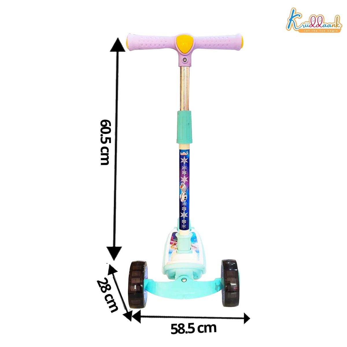 Kriiddaank Disney Frozen Adventure 3-Wheel Kick Scooter for Kids (3+ Years) - LED Light Up Wheels, Music, 3-Level Adjustable Height, Foldable Design, Anti-Slip Deck - 25kg Capacity, Turkish Blue