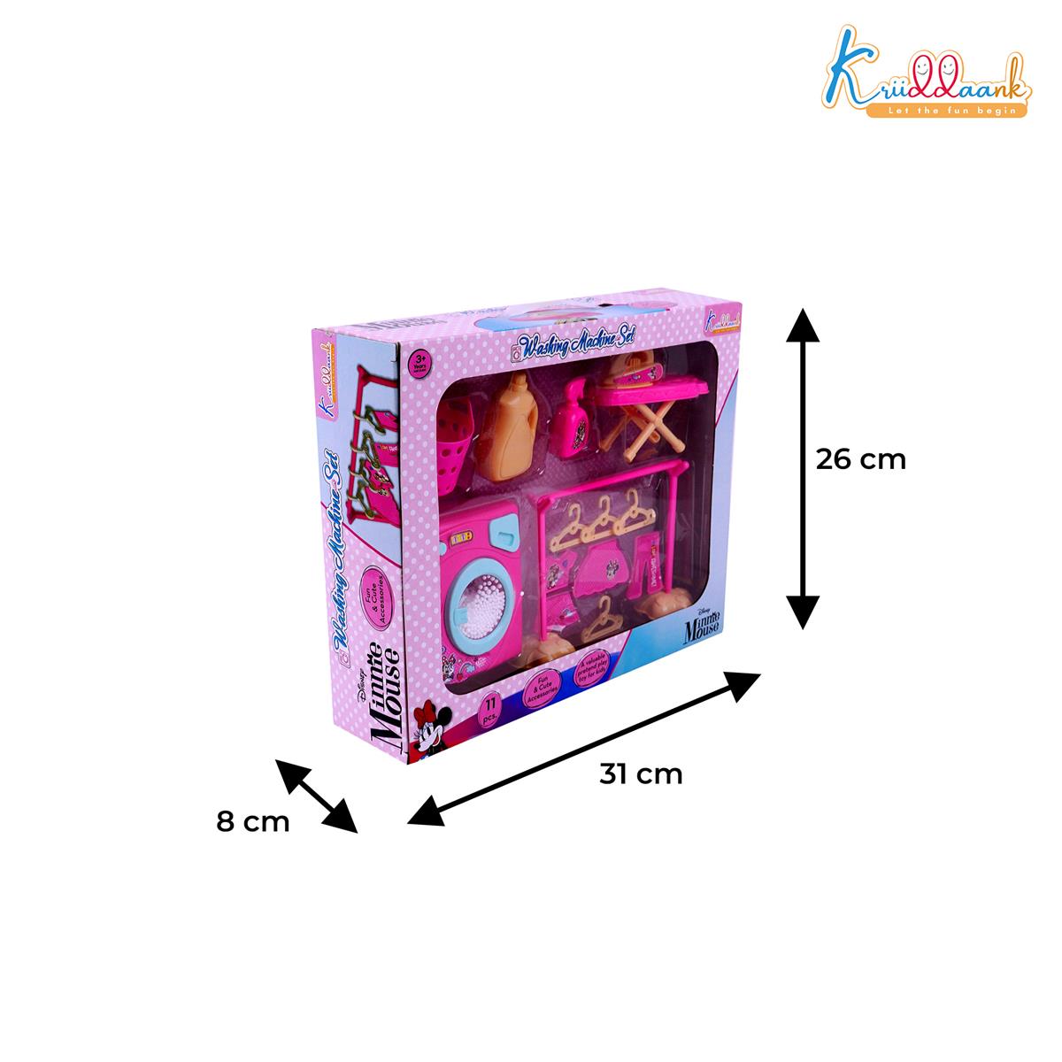 Kriiddaank Minnie Theme Washing Machine Toy - 15-Piece Interactive Pretend Play Laundry Set with Music, Ironing Board & Accessories - Pink Educational Disney Magic Gift for Toddlers Ages 3+
