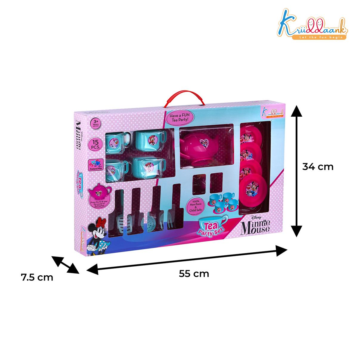 Minnie Mouse 15-Piece Tea Party Set for Kids - Pretend Play Kitchen Toy with Electronic Kettle, Realistic Boiling Sounds & Lights - Safe, Non-Toxic Birthday Gift for Girls & Boys, Ages 3+
