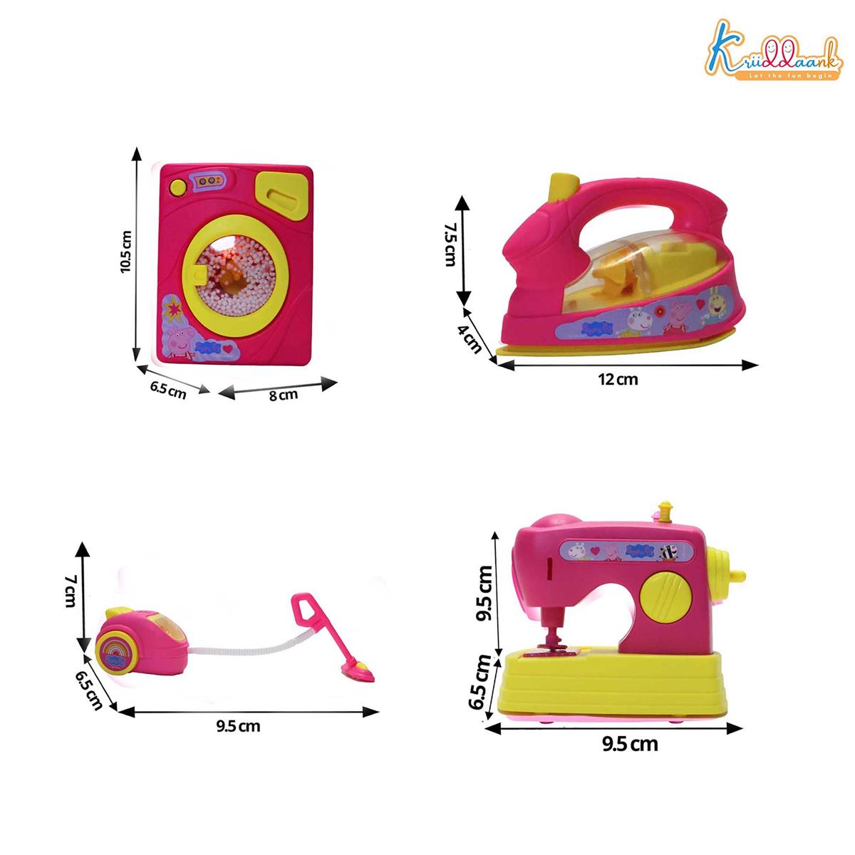Hasbro Peppa Pig Theme Household 4-Piece Role Play Set - Toy Washing Machine, Vacuum Cleaner, Iron & Hair Dryer with Lights - Educational Pretend Play Gift for Kids Ages 3+