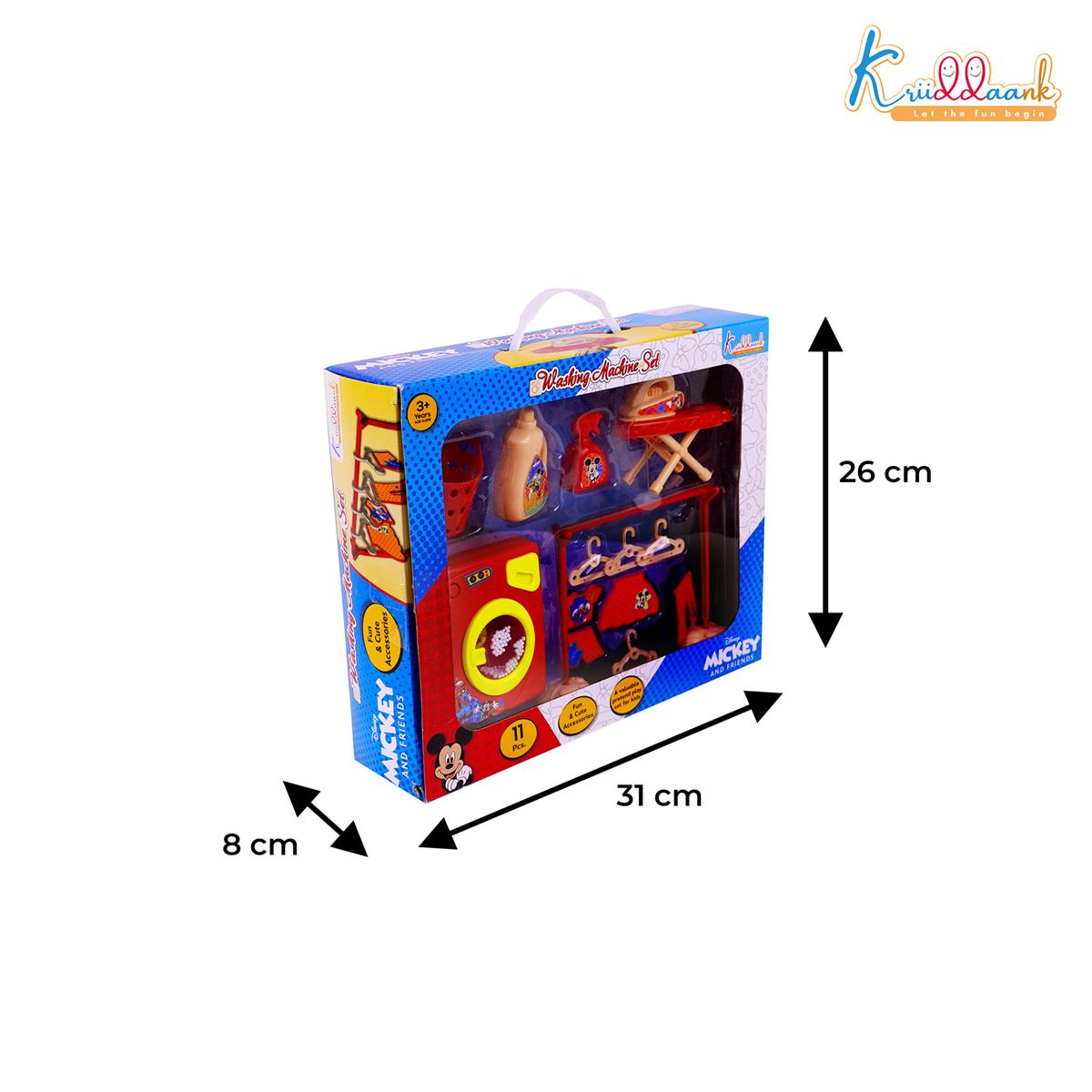 Kriiddaank Disney Mickey Washing Machine Set - 15 Pcs Kids Pretend Play Home Appliances with Music & Accessories - Educational Housekeeping Laundry Toy for Boys & Girls 3+ Years