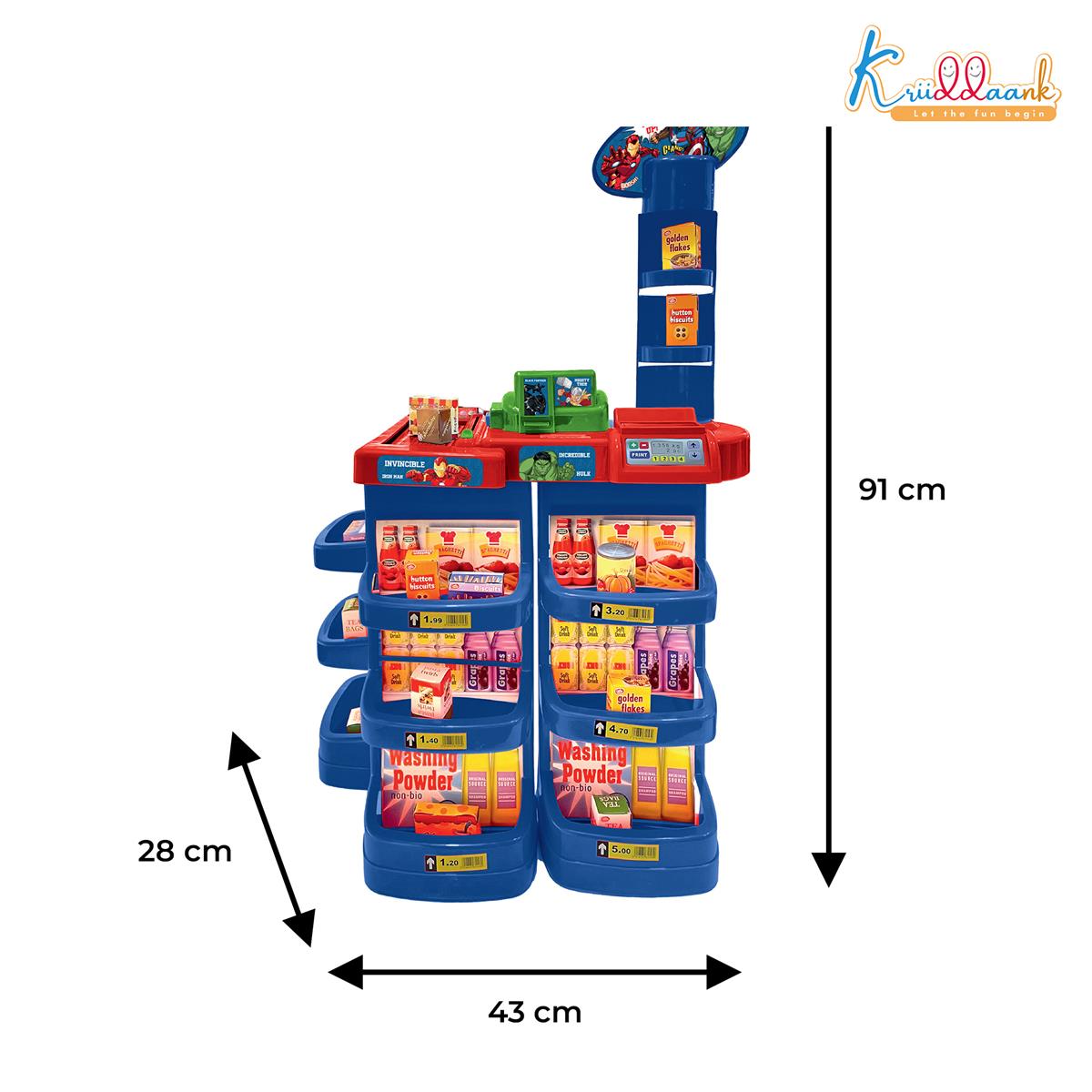 Marvel Avengers Supermarket Play Set for Kids - Electronic Cash Register with Sound, Checkout Counter, Shopping Cart & 20 Accessories | Realistic Grocery Role Play Toy for Kids Ages 5+