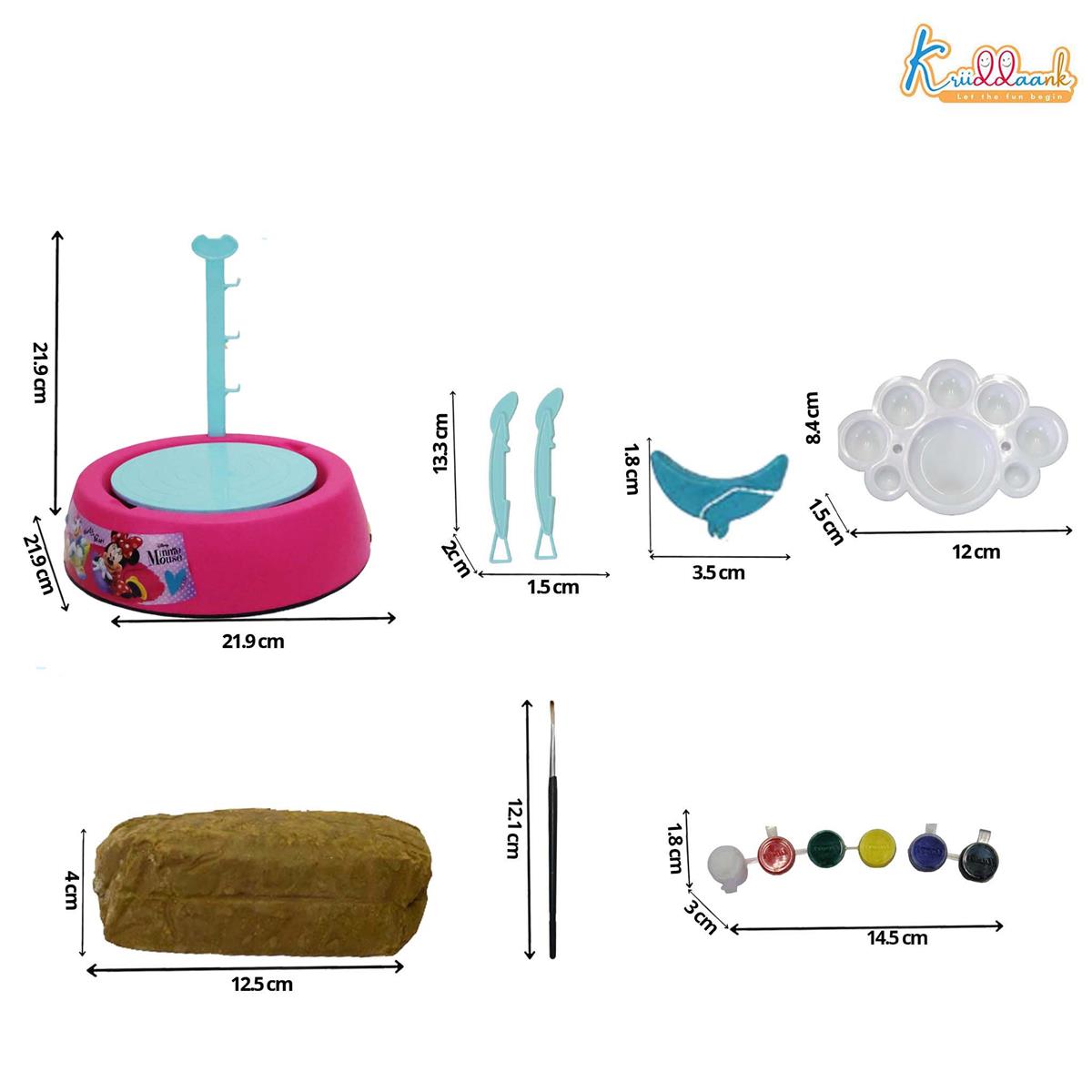 Minnie Pottery Wheel Modeling Set for Kids - Complete DIY Clay Sculpting Art & Craft Kit with 800g Clay, 6 Acrylic Paints & Tools - Educational Musical Toy for Girls Age 8+