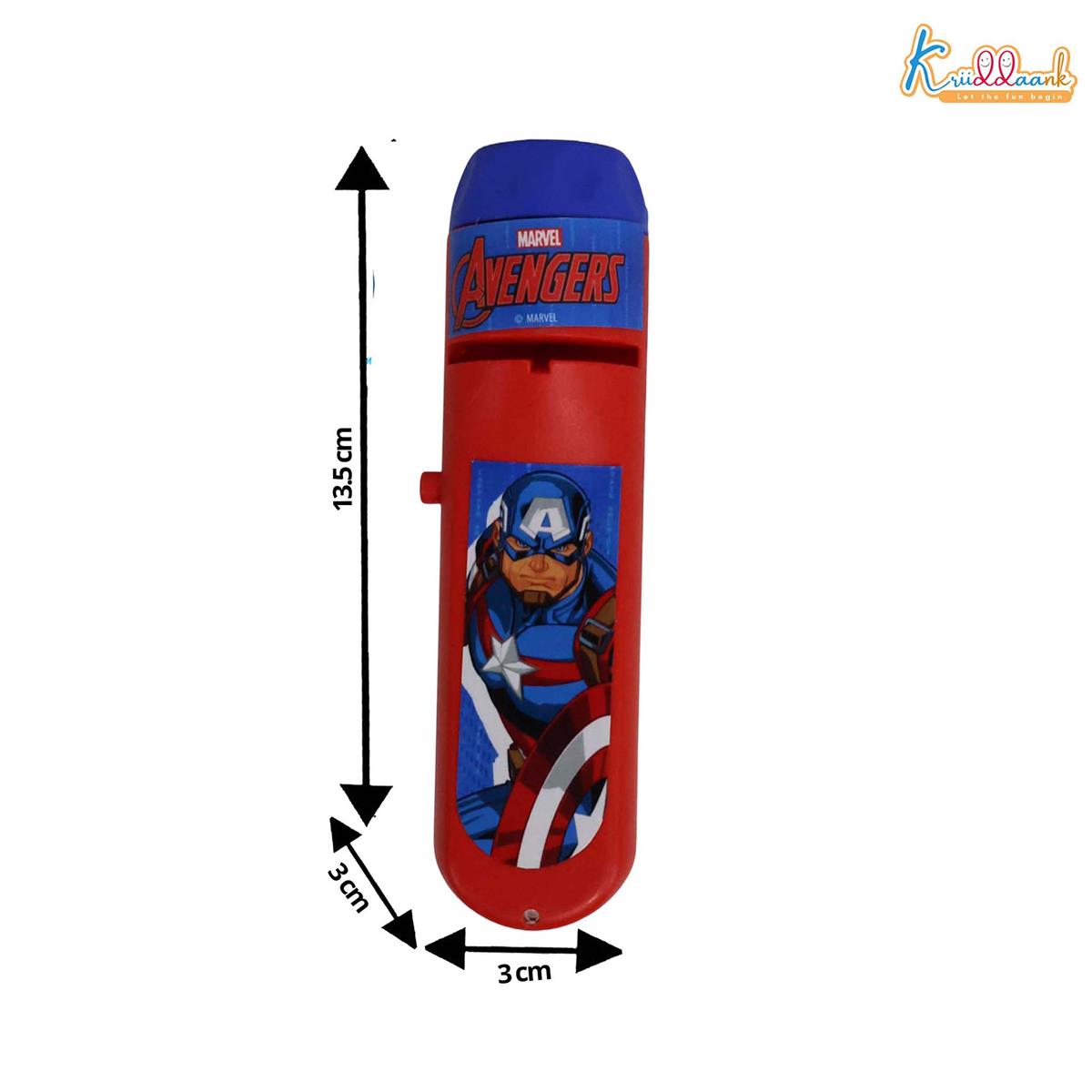 Marvel Avengers Projector Torch - Handheld Battery Operated LED Flashlight for Kids, Includes 3 Character Slides with 24 Patterns, Creative Drawing & Tracing Set with Stencils and Markers, Red