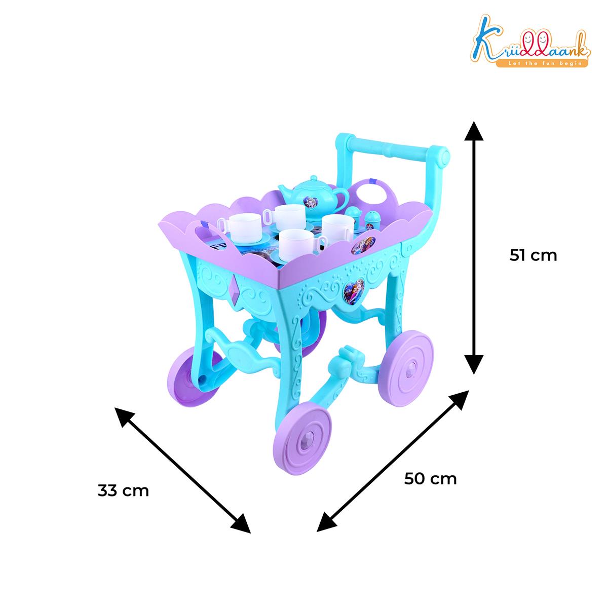 Frozen Tea Trolley Set - 32 Pcs Elsa & Anna Musical Tea Party Playset with Electronic Kettle, Lights & Sound - Pretend Play Kitchen Accessories, Birthday Gift for Kids 3+ Years (Turkish Blue)