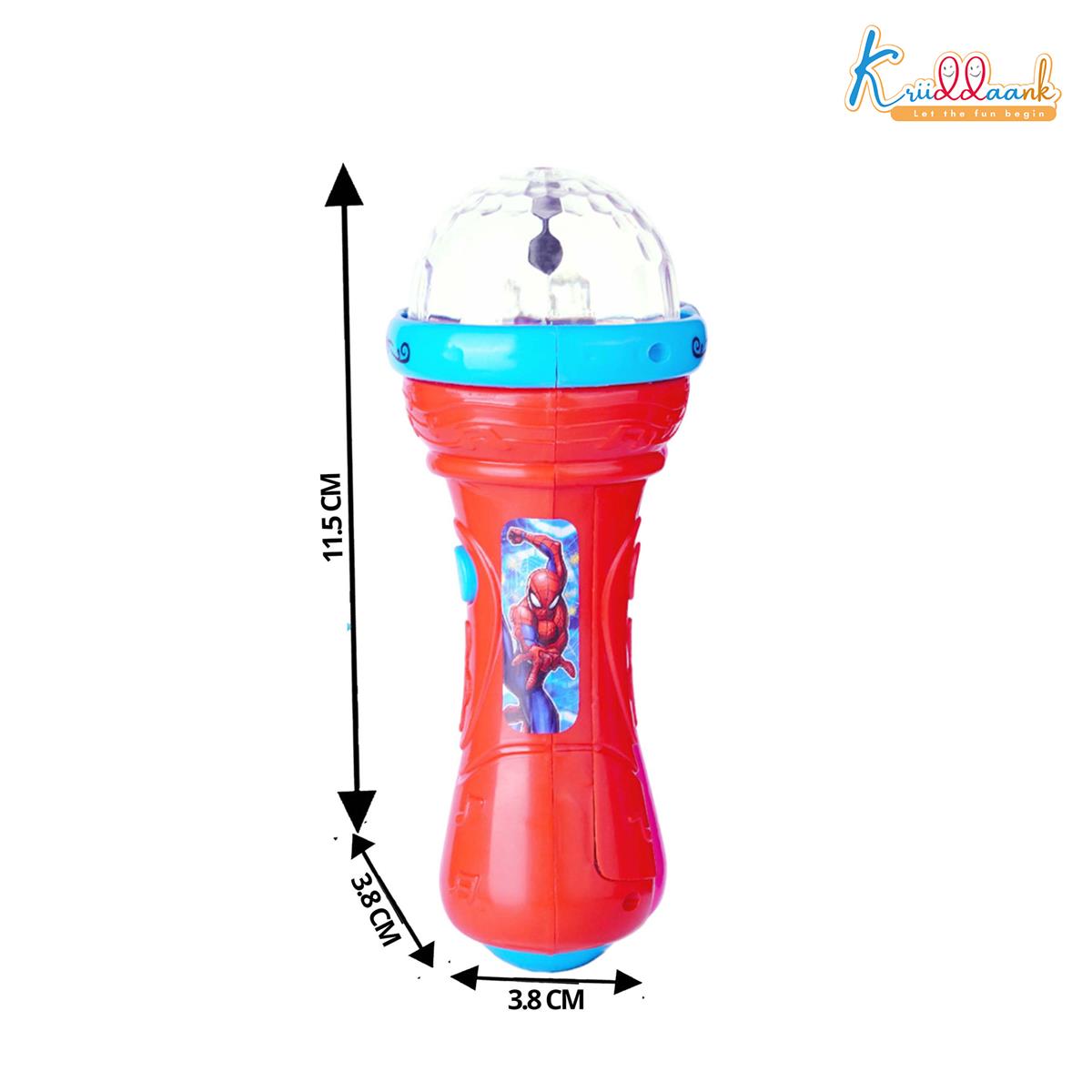 Kriiddaank Spiderman Musical Karaoke Microphone for Kids with Rotating Disco Lights & Projector - Educational Musical Toy for Boys & Girls 3+ Years, Sound Effects, Battery Operated, Blue