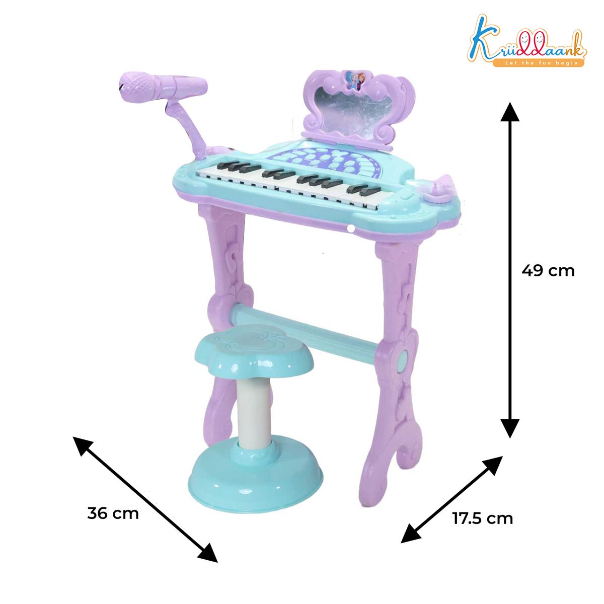 Frozen-Themed Little Pianist Keyboard with Microphone & Stool - 25 Built-in Tunes, Karaoke Function, MP3 Connectivity - Educational Musical Toy for Girls & Toddlers Age 3+ (Turkish Blue)