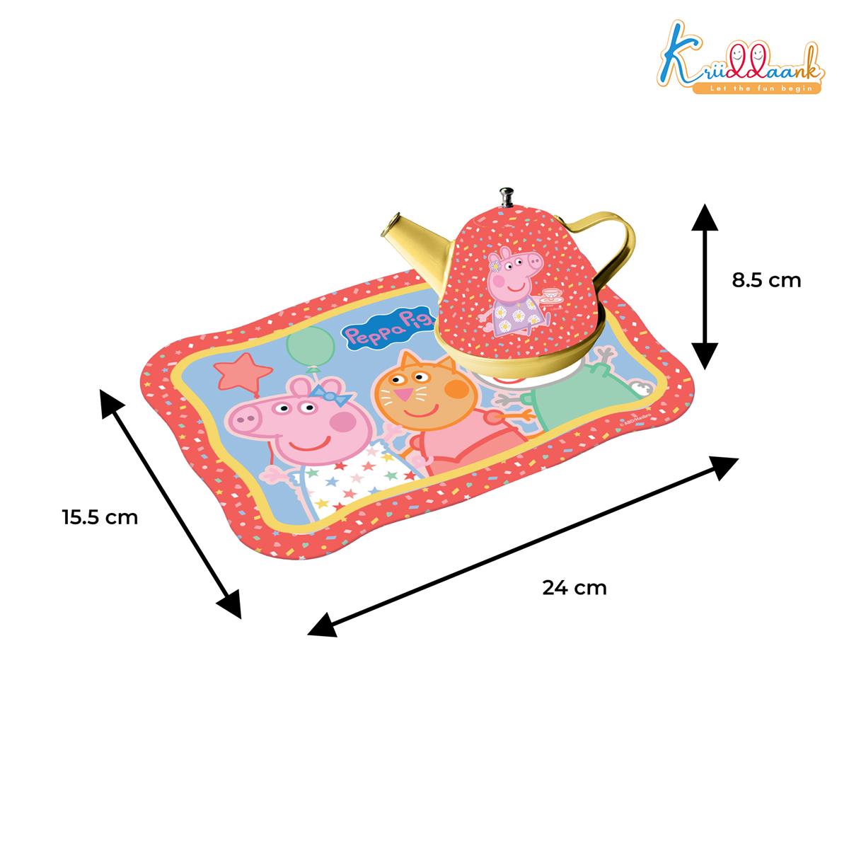 Peppa Pig 14-Piece Portable Tin Tea Set for Kids - Durable Metal Play Tea Party Set with Kettle, Cups, Saucers & Plates - Role Play Toy for Girls & Toddlers 3+ Years Old, Multicolor