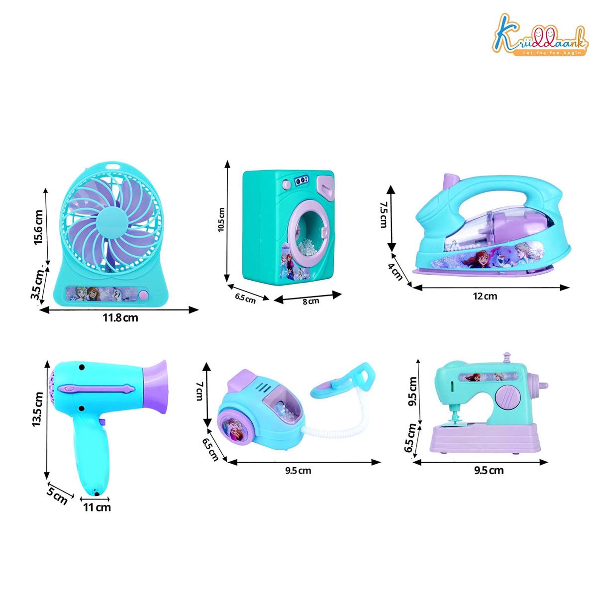 Frozen Theme Household 6pc Role Play Home Set - Battery Operated Kids Home Appliances with Washing Machine, Vacuum Cleaner, Sewing Machine & Fan - Educational Toy Gift for Kids 3+ Years (Multicolor)