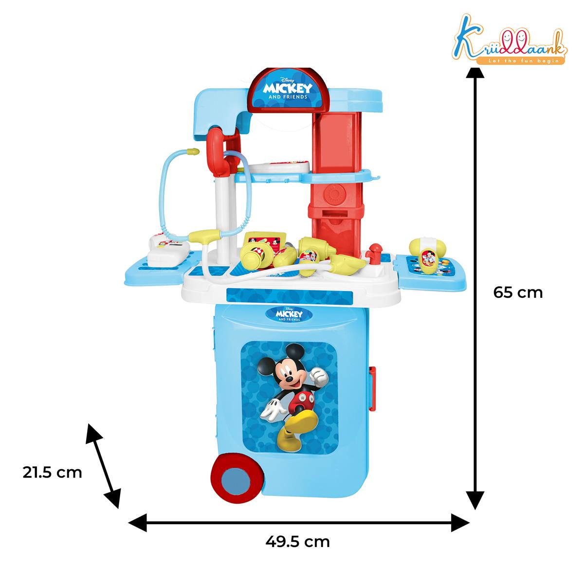 Kriiddaank Mickey Disney Doctor Set for Kids - 9 Pcs Medical Kit Trolley Toy with Lights, Educational Pretend Play for Boys & Girls Age 3+, Portable Role Play Doctor Kit Gift (Red)