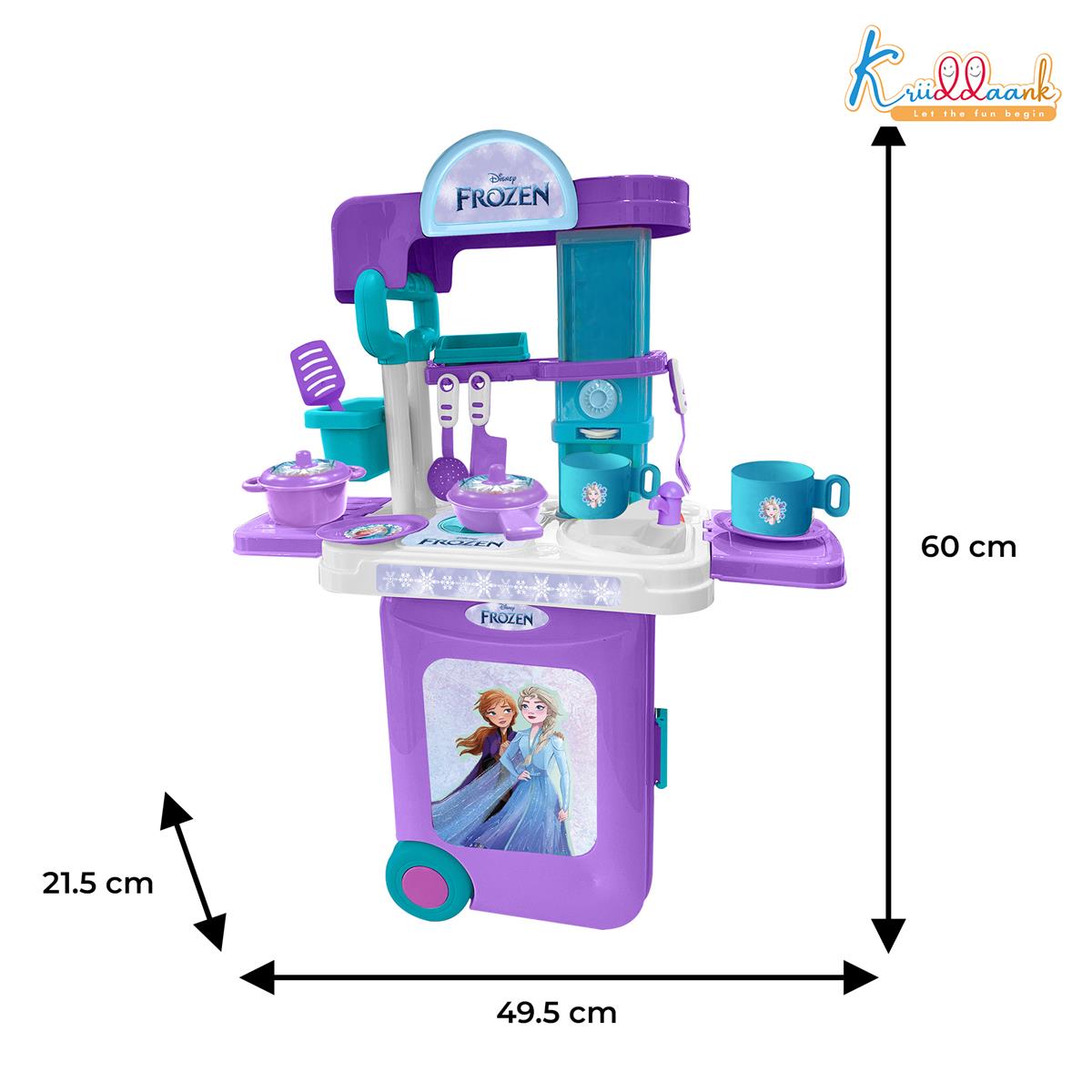 Kriiddaank Frozen Theme Kitchen Set for Girls - Elsa & Anna Inspired Portable 2-in-1 Playset with Trolley Bag, Lights, Music & 20 Accessories - Pretend Play Cooking & Baking Toy for Kids 3+ Years