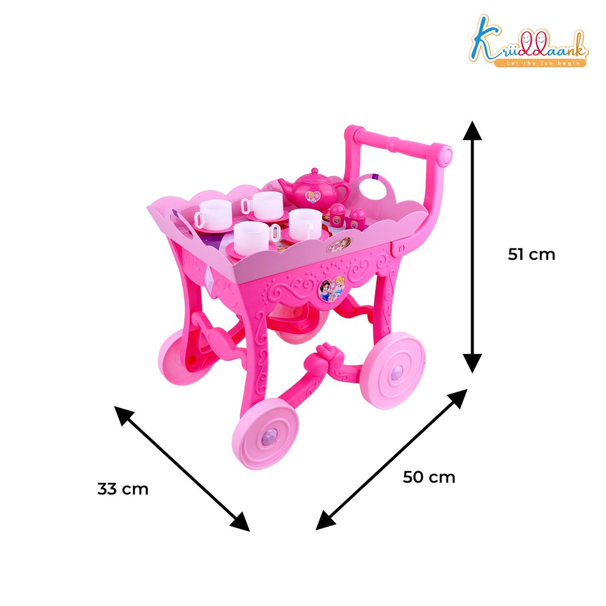 Disney Princess Musical Tea Trolley Set for Kids - 32 Pcs Pink Pretend Play Tea Party Cart with Interactive Sound Effects - Ideal Birthday Gift for Toddlers and Girls Aged 3+ Years