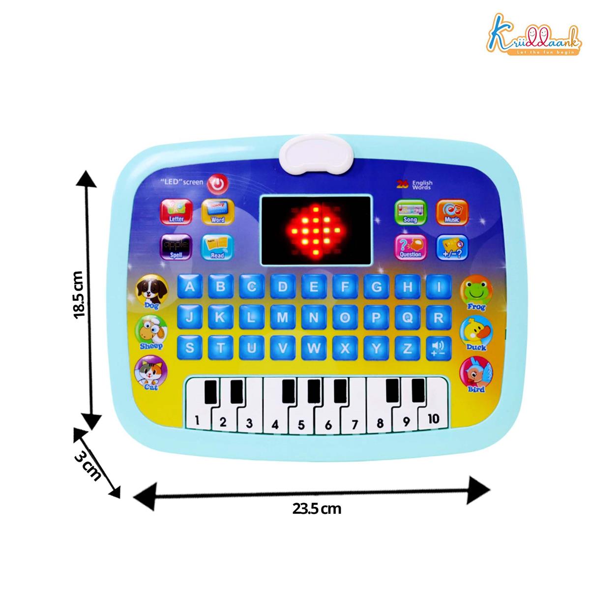 Kriiddaank Kids Learning Tablet - Educational Toy for 3+ Years with Quiz Mode, Alphabet & Number Learning, Piano Keys & Music - Interactive Birthday Gift for Boys & Girls, Multicolor