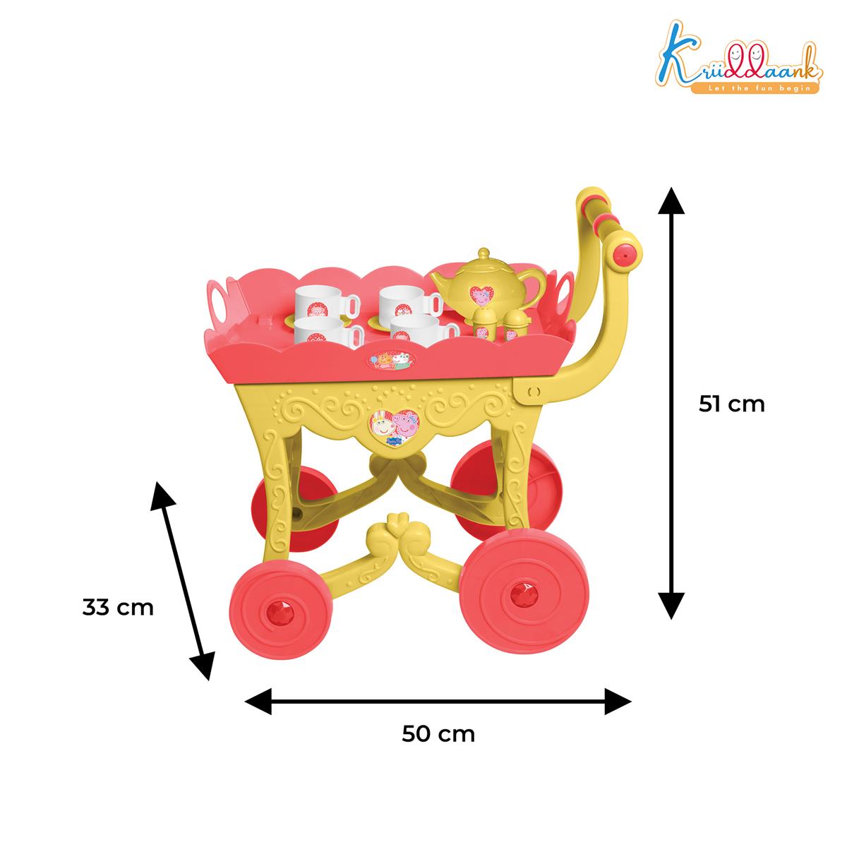 Hasbro Peppa Pig Tea Trolley Set - 32 Pcs Pretend Play Kitchen Toy with Electronic Kettle, Lights & Sound - Interactive Pink Tea Cart, Educational Gift for Kids & Toddlers Age 3+