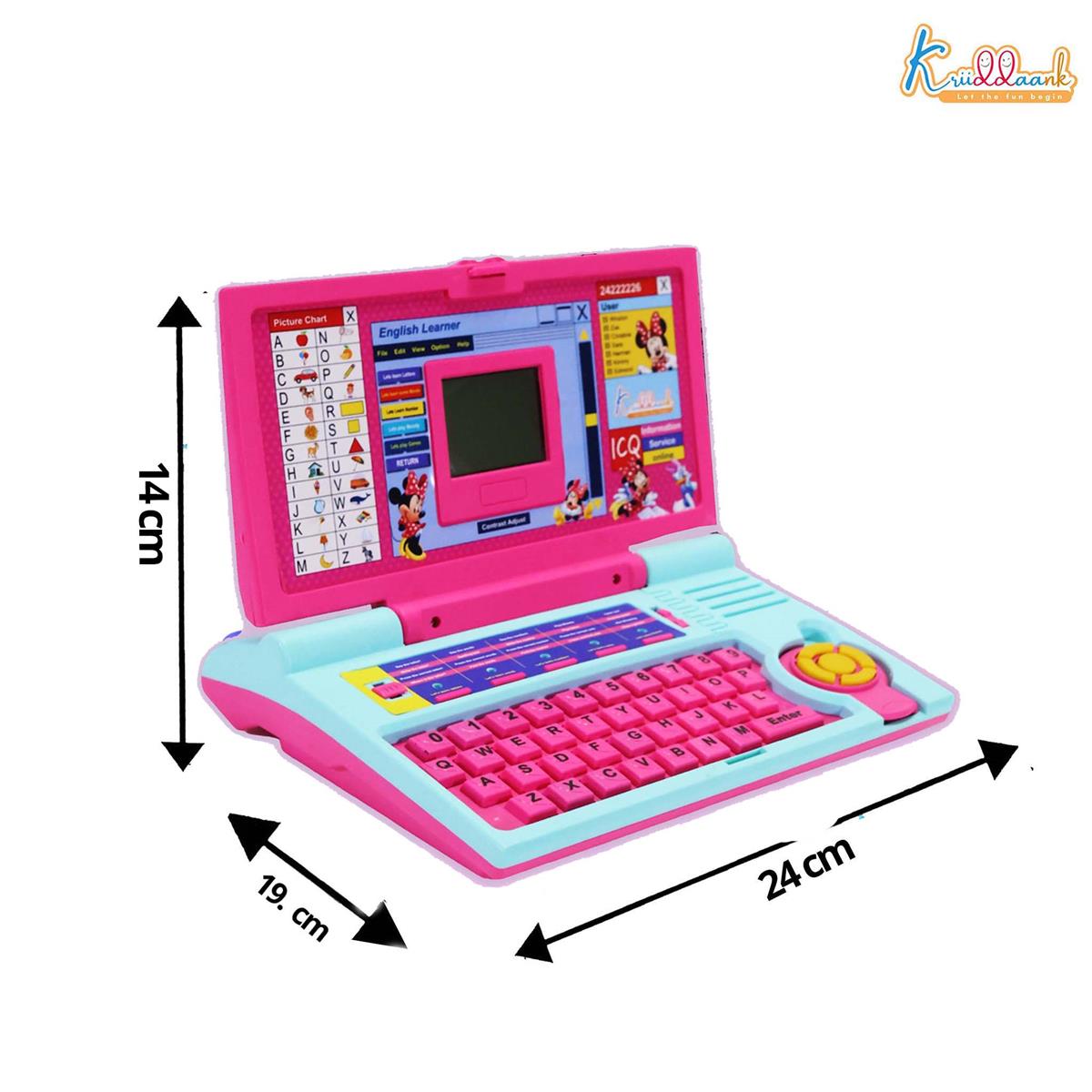 Krriiddaank Minnie Theme Educational Laptop for Kids - 20 Learning Activities for 3+ Years Girls, Interactive Toy for Alphabet, Numbers, Math, Music & Logic - Pink (ISI Certified)