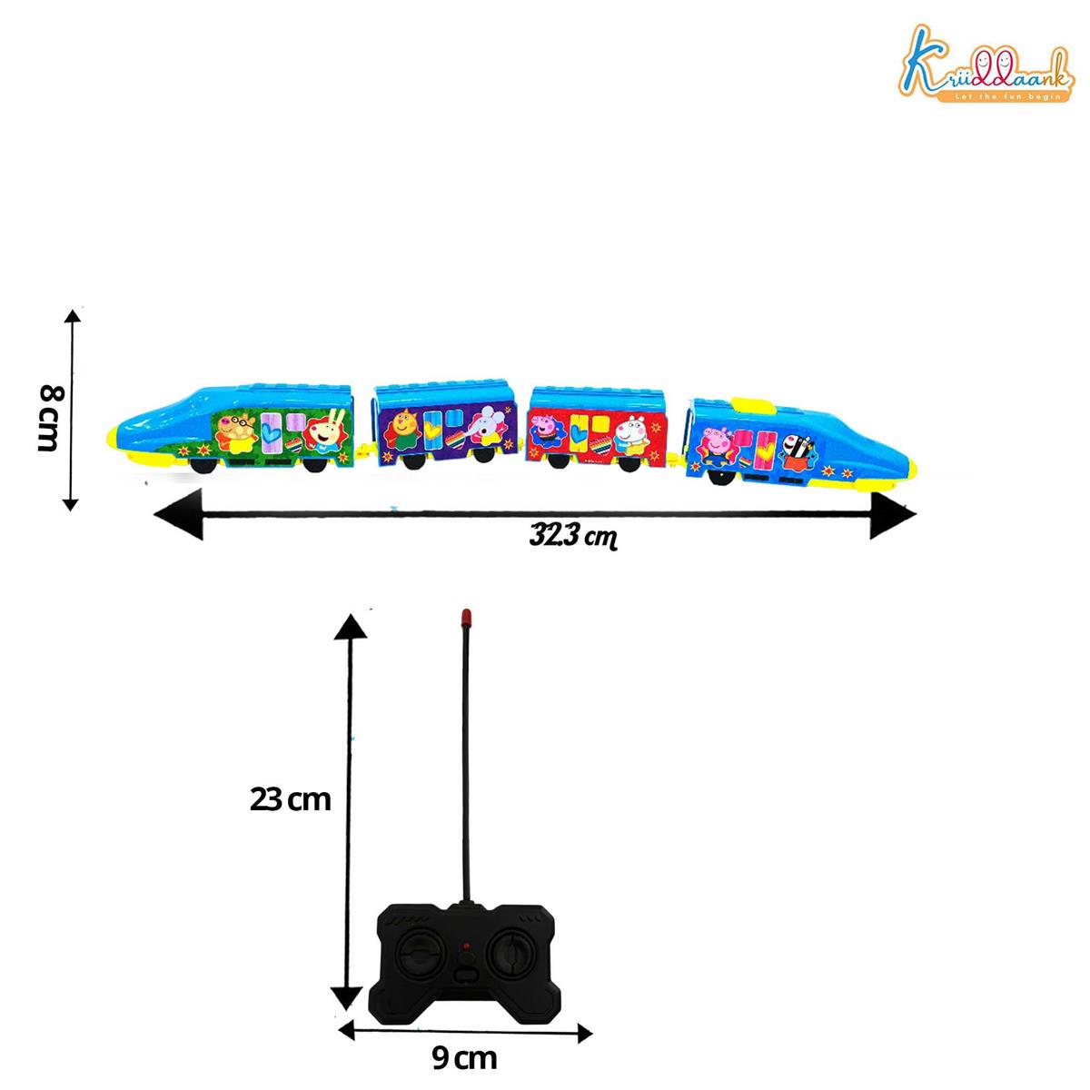 Kriiddaank Peppa Pig Theme RC Train Toy for Kids, Remote Control Express Train with Lights and Sounds, Rechargeable EMU Model Train for Boys & Girls Ages 3+, Light Blue