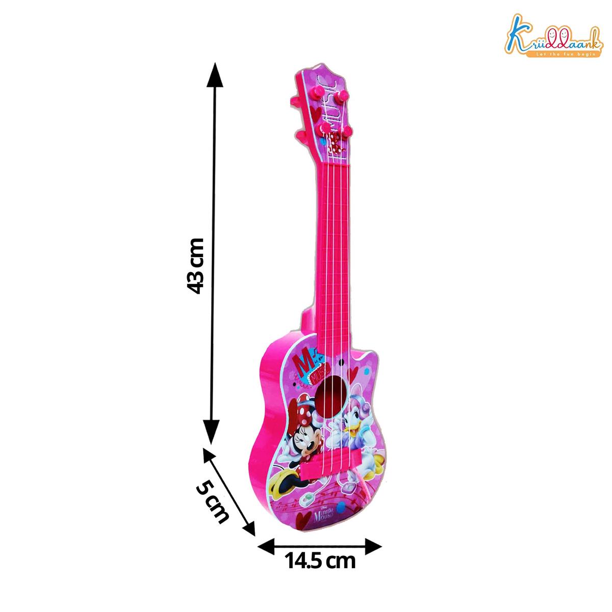 Minnie Mouse Theme 4-String Toy Guitar for Girls - Lightweight & Durable Educational Musical Instrument for Toddlers - Pink Disney Character Guitar for Kids Ages 3+, 43cm