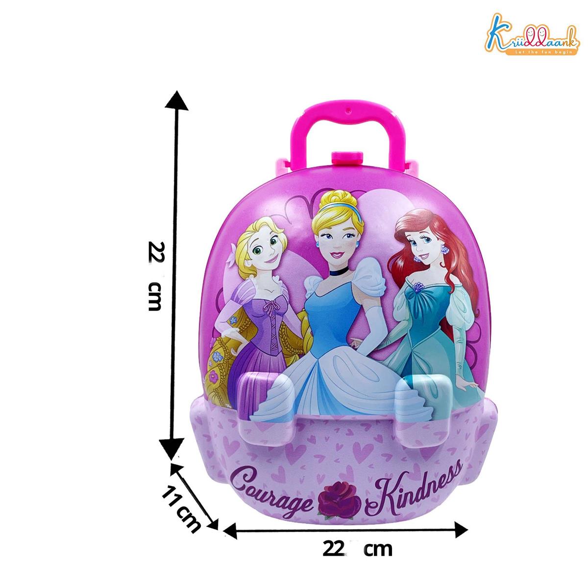 Kriiddaank Princess Backpack Kitchen Set for Kids - 21 Pcs Pretend Play Cooking Toy with Music, Portable Travel Carry Case Playset for Girls 3+ Years Old (Pink, Non-Electric)