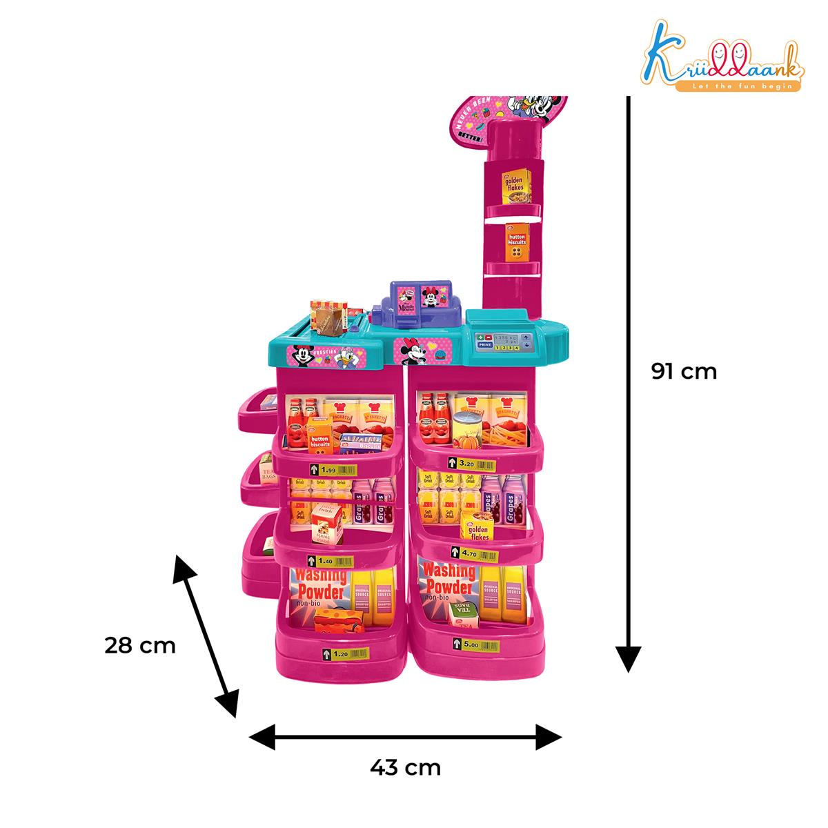 Minnie Mouse Interactive Super Market Grocery Store Playset with Electronic Cash Machine, Weighing Scale & Sound - 20 Accessories, Pretend Play Toy for Girls Ages 5+