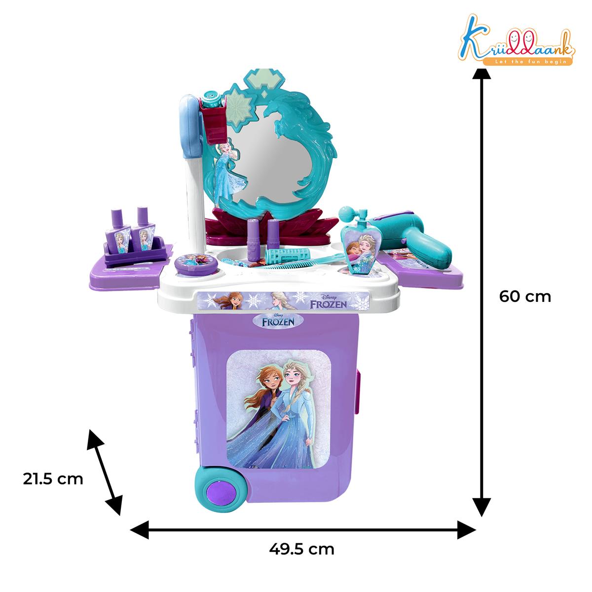 Kriiddaank Frozen Dressing Set for Girls - Elsa & Anna Pretend Play Beauty Makeup Kit with Trolley, Lights & Music, 15 Pcs Educational Styling Toy for Kids Age 3+, Turkish Blue
