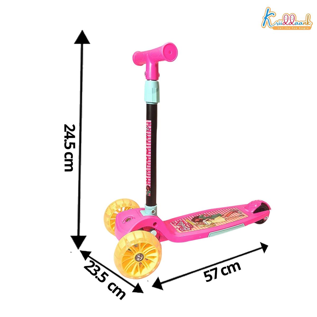 Kriiddaank Barbie Adventure 3-Wheel Kick Scooter for Kids (Ages 3-12), 5-Level Adjustable Height & Easy Fold Design, PVC Wheels, 25kg Weight Capacity, Pink